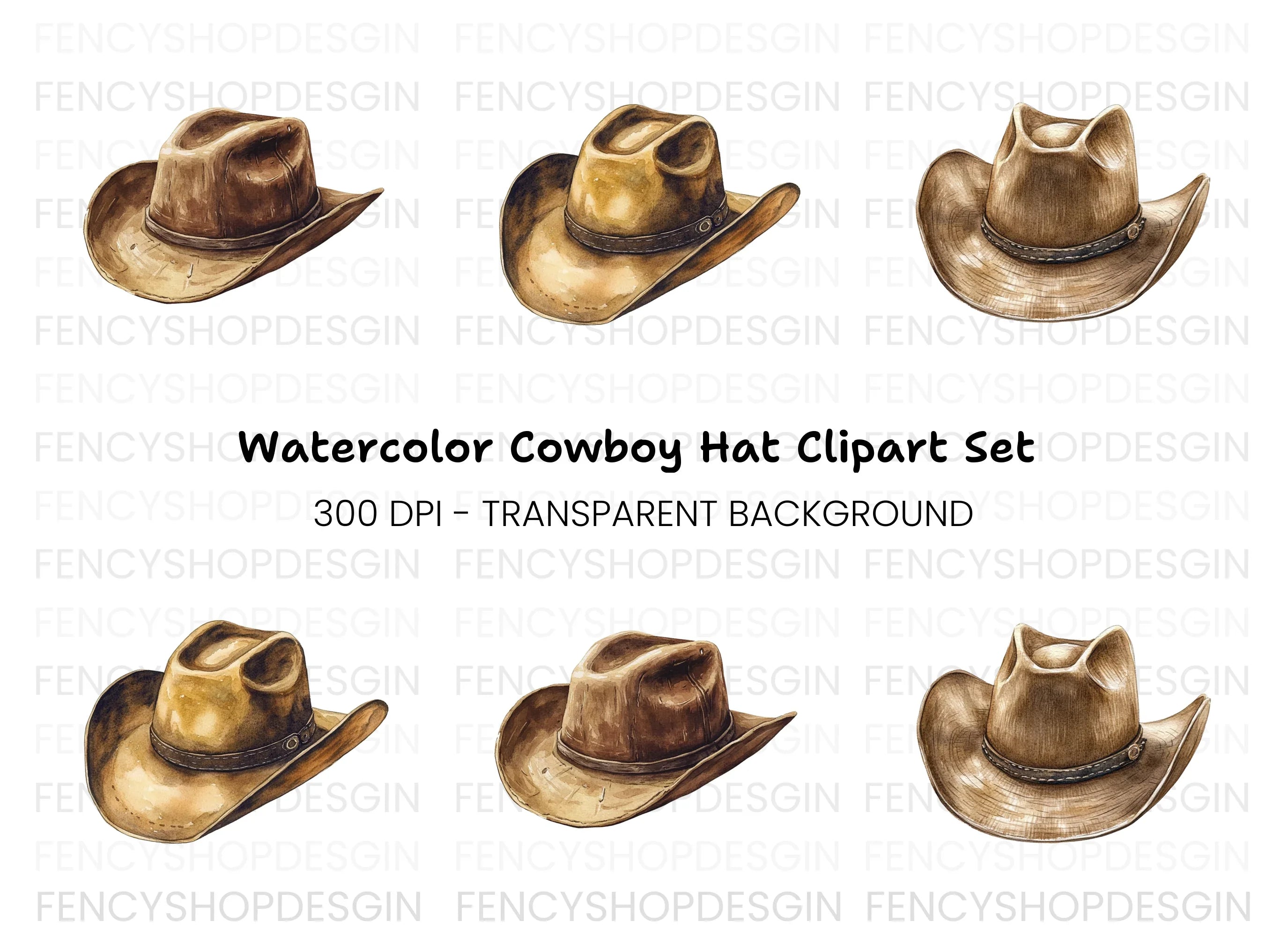 Rustic Brown Cowboy Hat Clipart Bundle