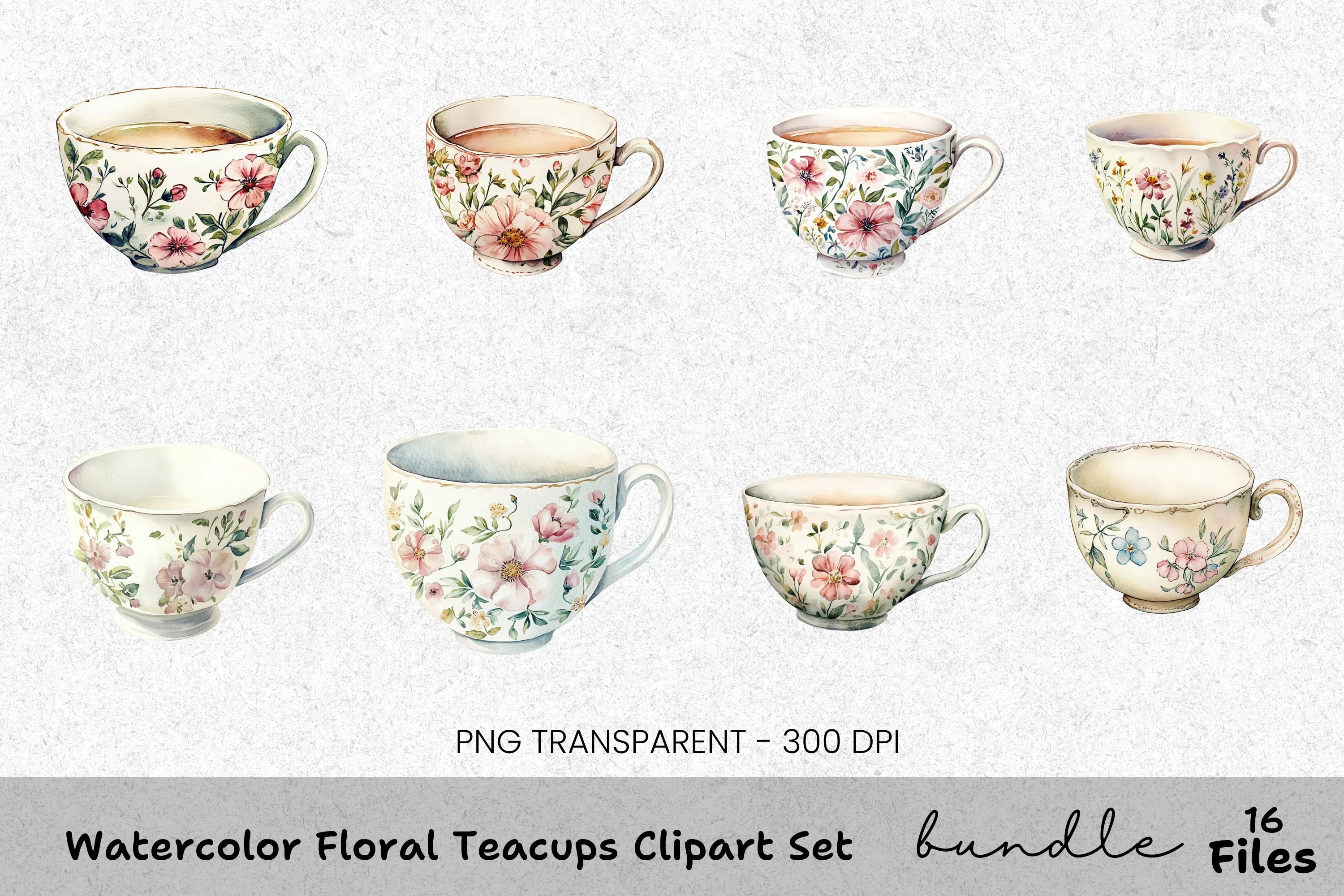 Floral Teacups Clipart Bundle