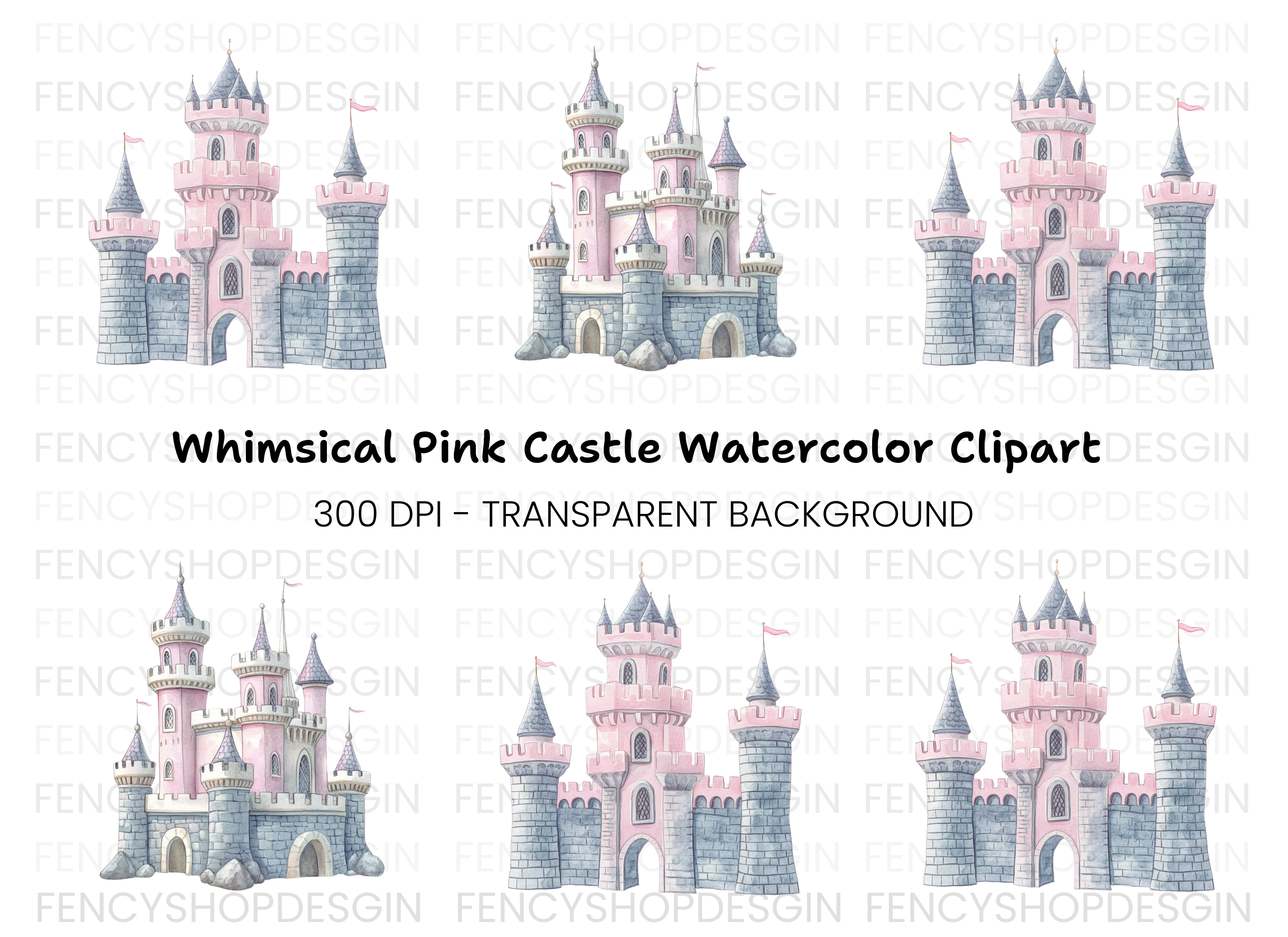 Pink Princess Castle Clipart Bundle