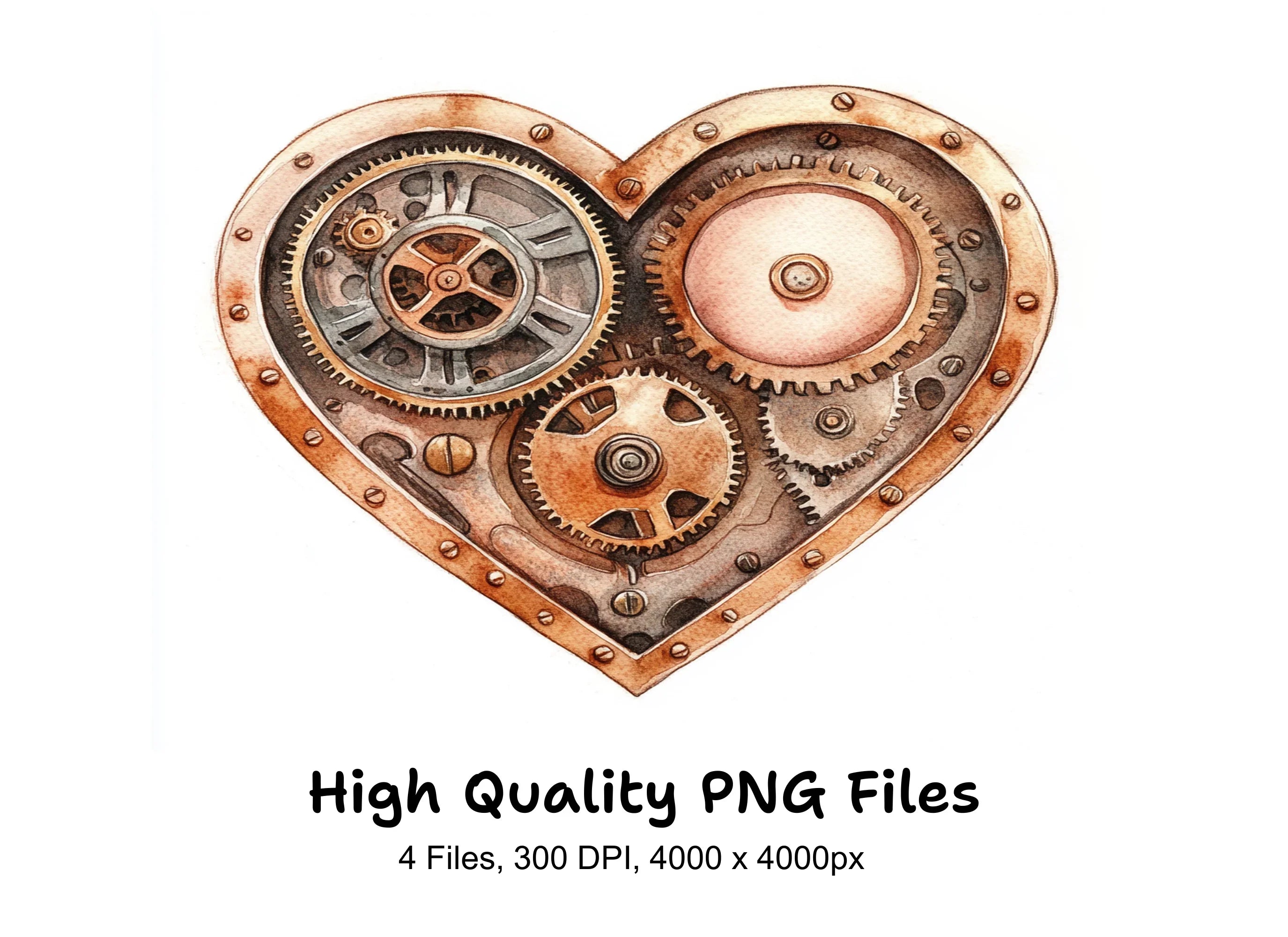 Steampunk Heart Gears Clipart Bundle