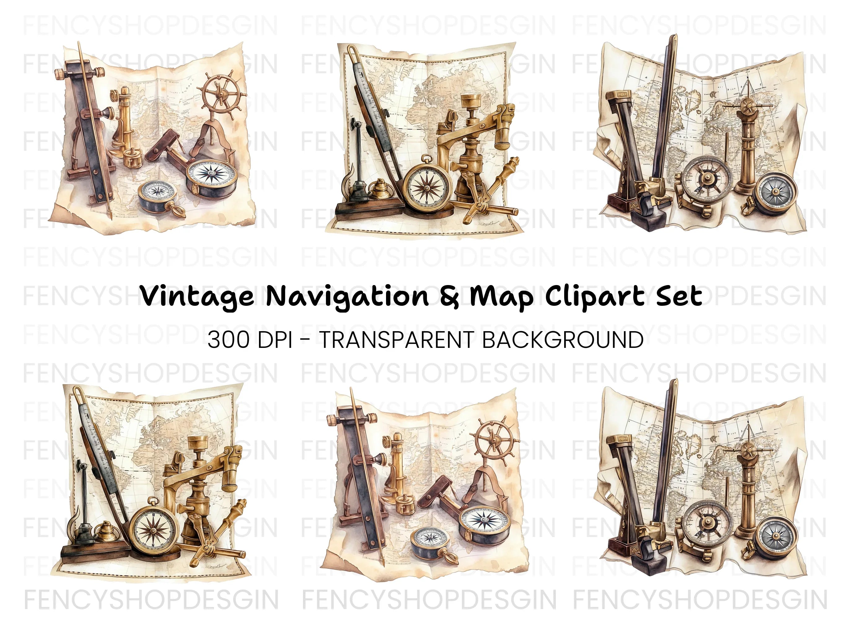 Vintage Navigation Tools Clipart Bundle