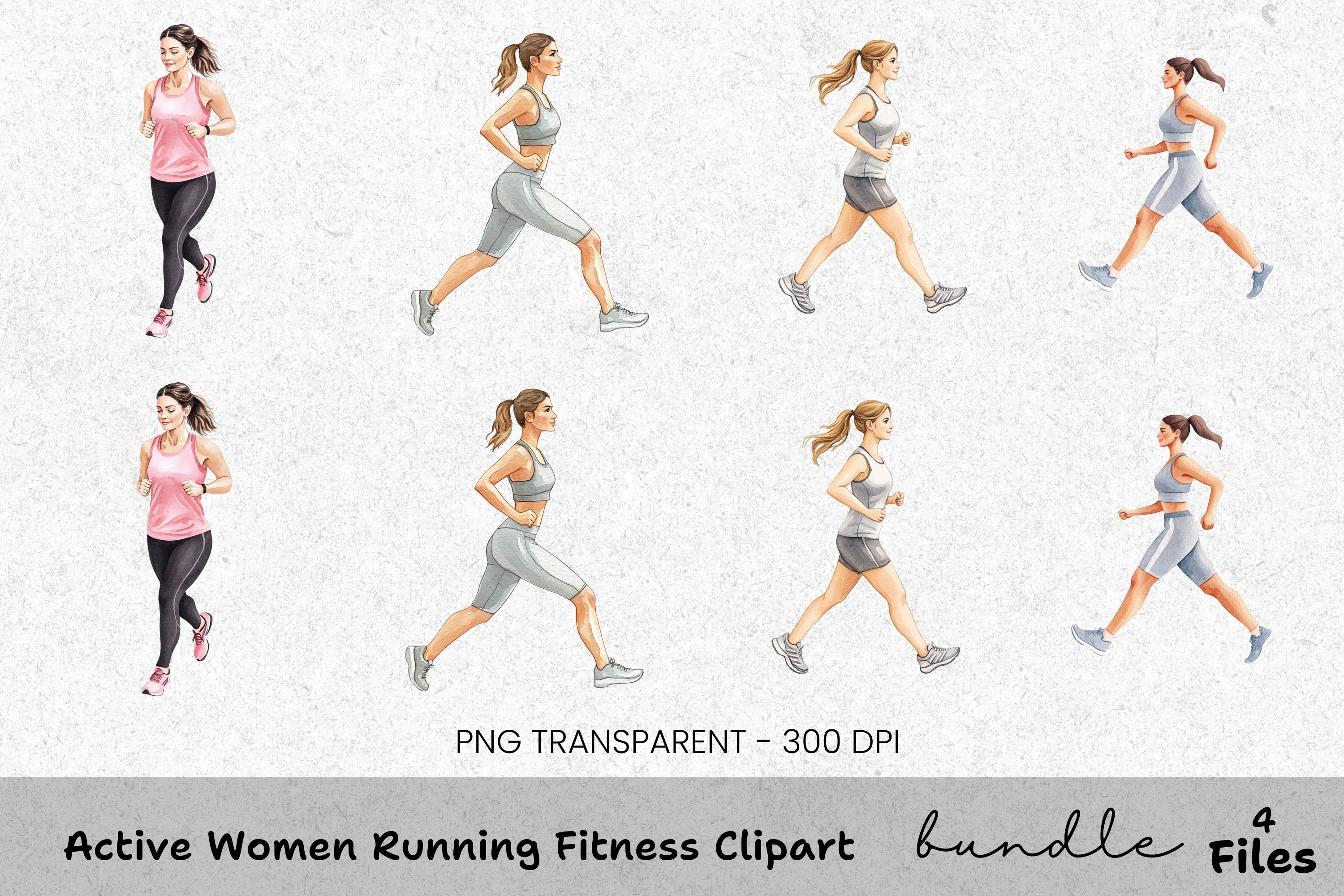 Active Women Running Fitness Clipart Bundle