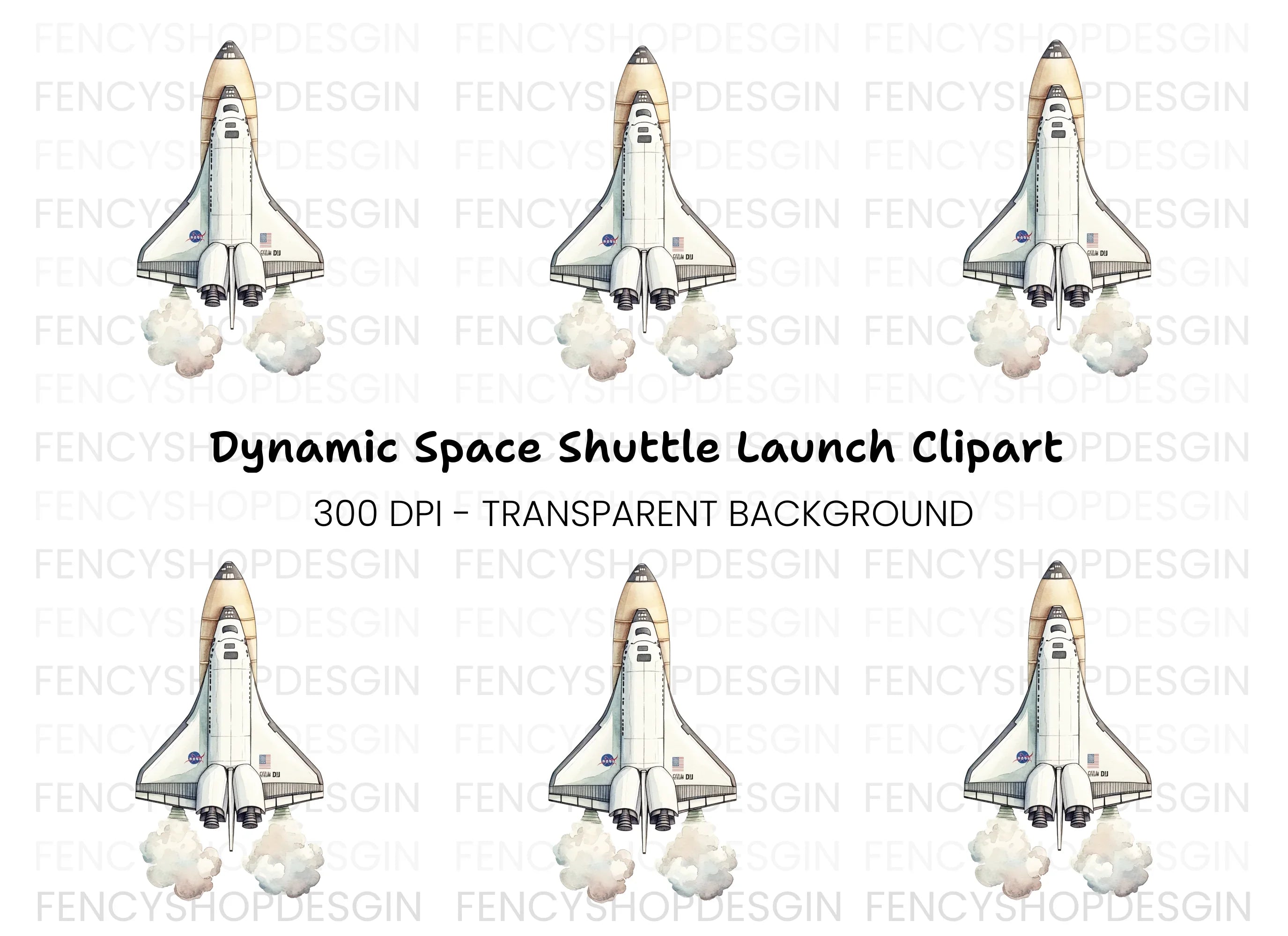 Space Shuttle Launch Clipart Bundle