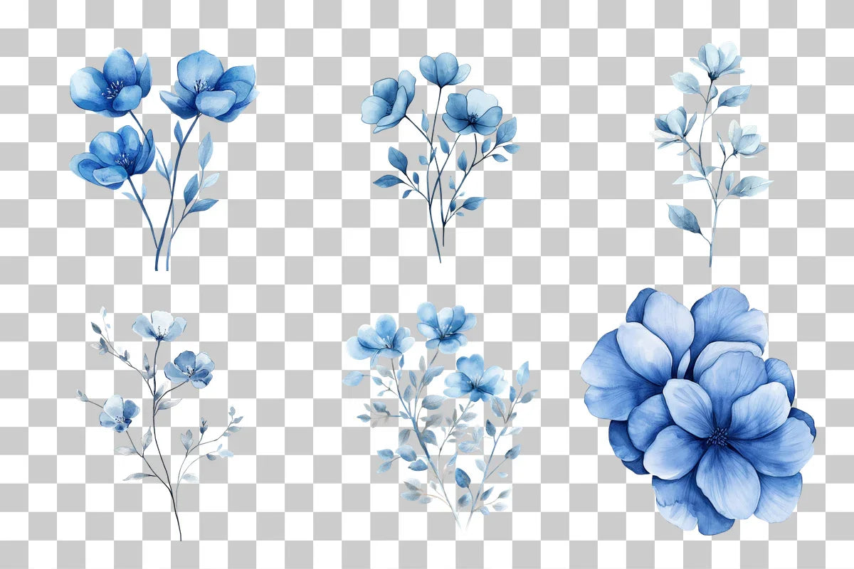 Blue Abstract Floral Art Clipart Bundle - CraftNest - Digital Crafting and Art