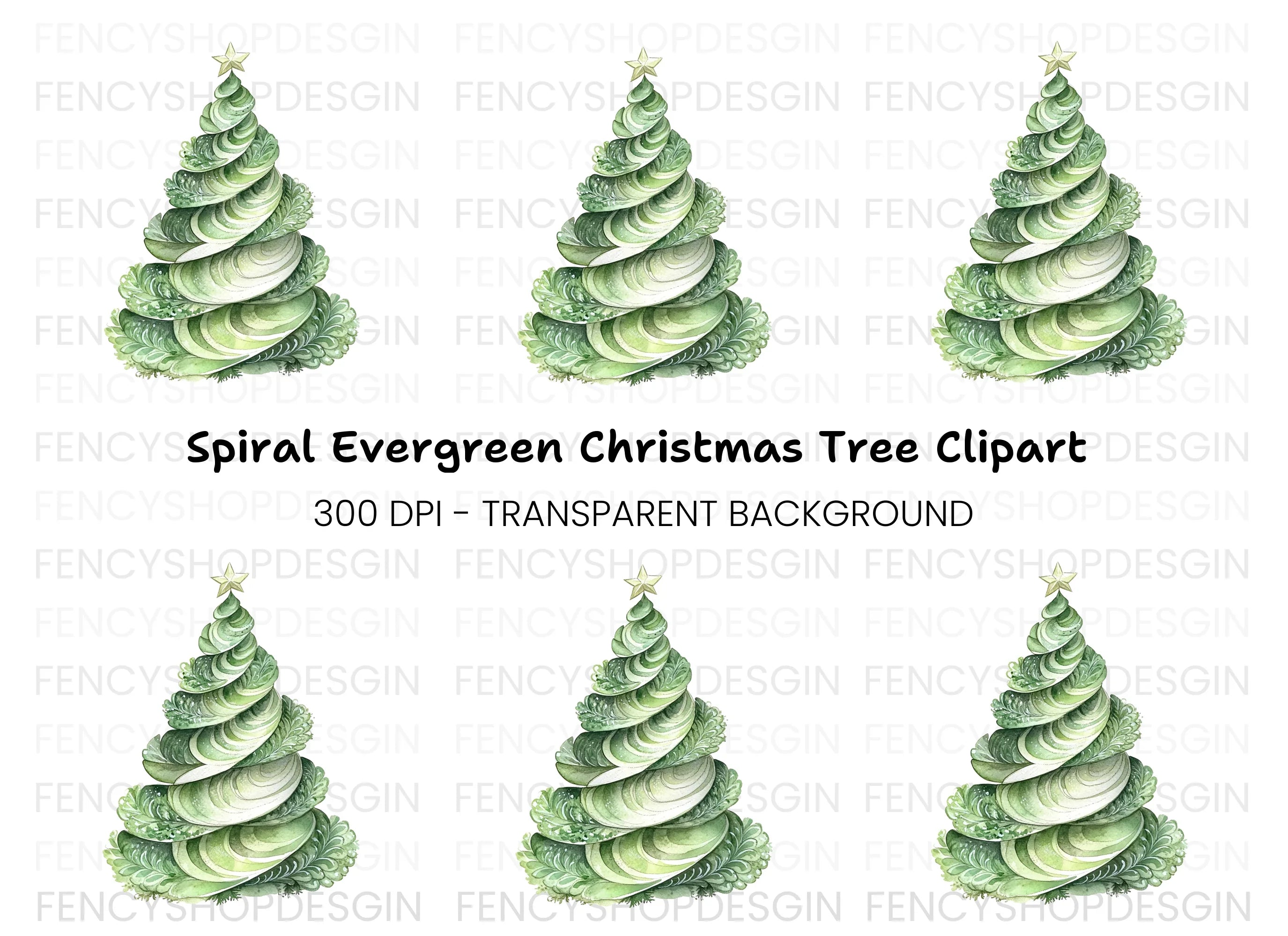 Elegant Spiral Christmas Tree Clipart Bundle