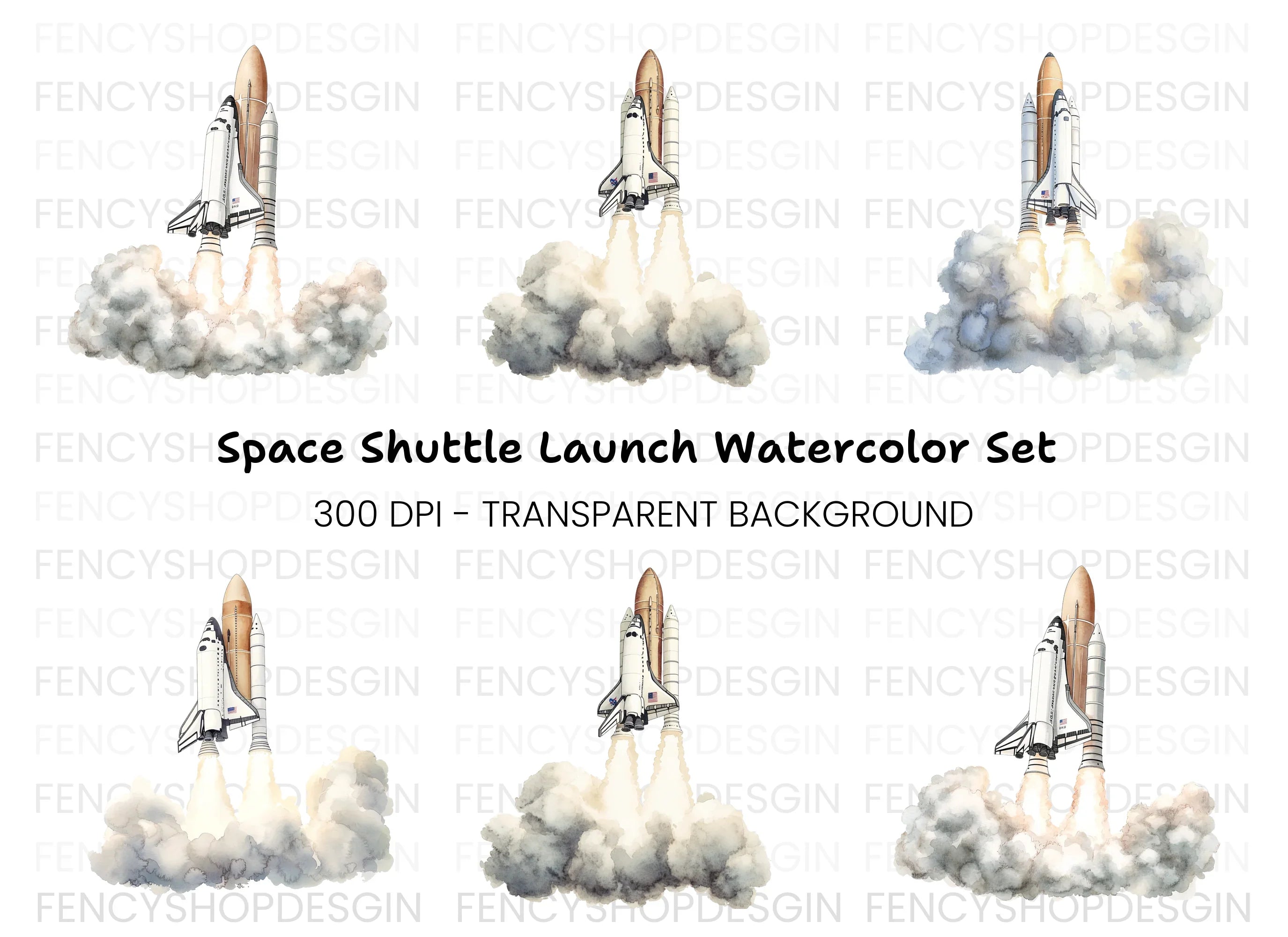 Space Shuttle Launch Clipart Bundle