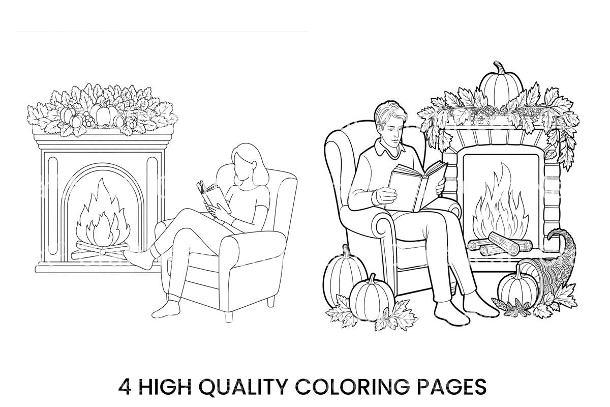 Cozy Reading by the Fireplace Coloring Books