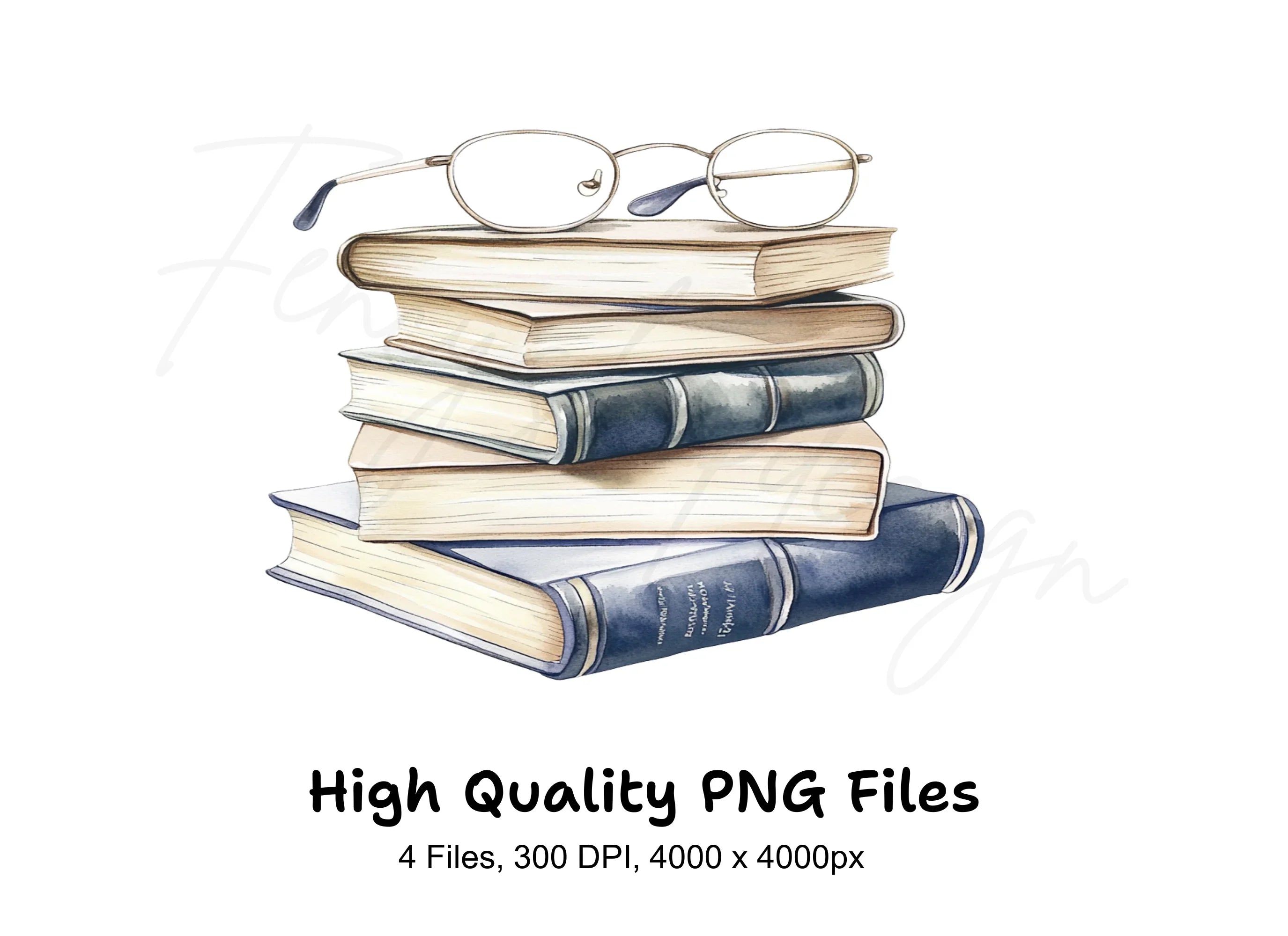 Book Stacks with Glasses Clipart Bundle