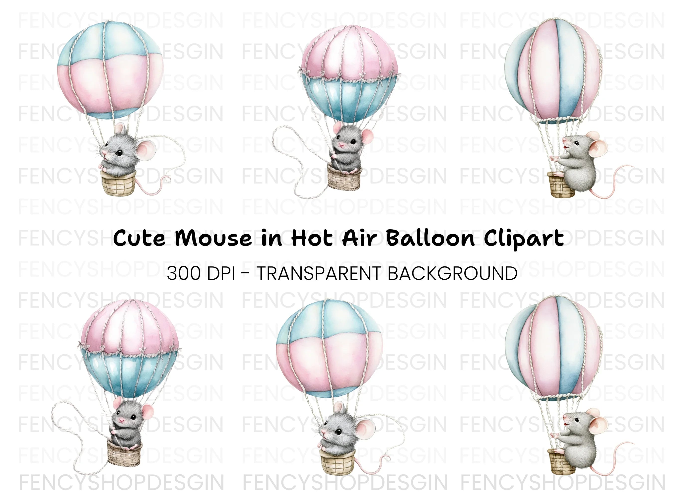 Mice in Hot Air Balloons Clipart Bundle