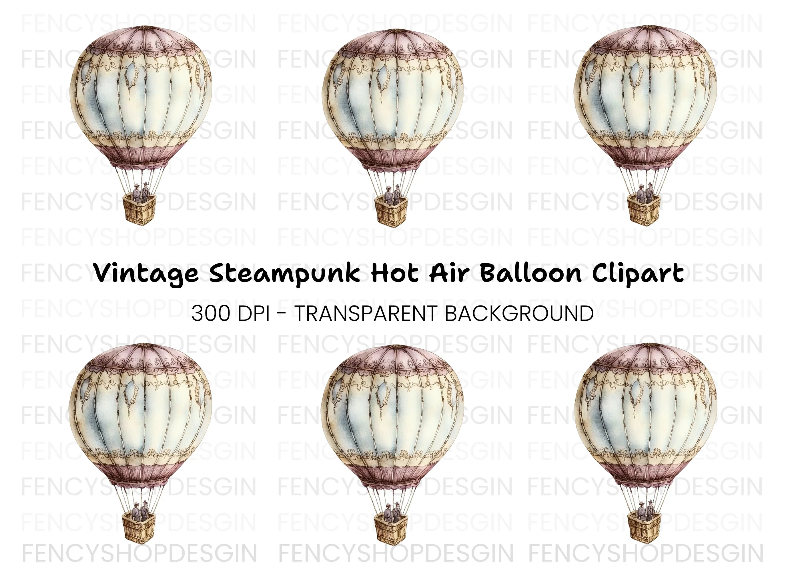 Vintage Hot Air Balloon Clipart Bundle