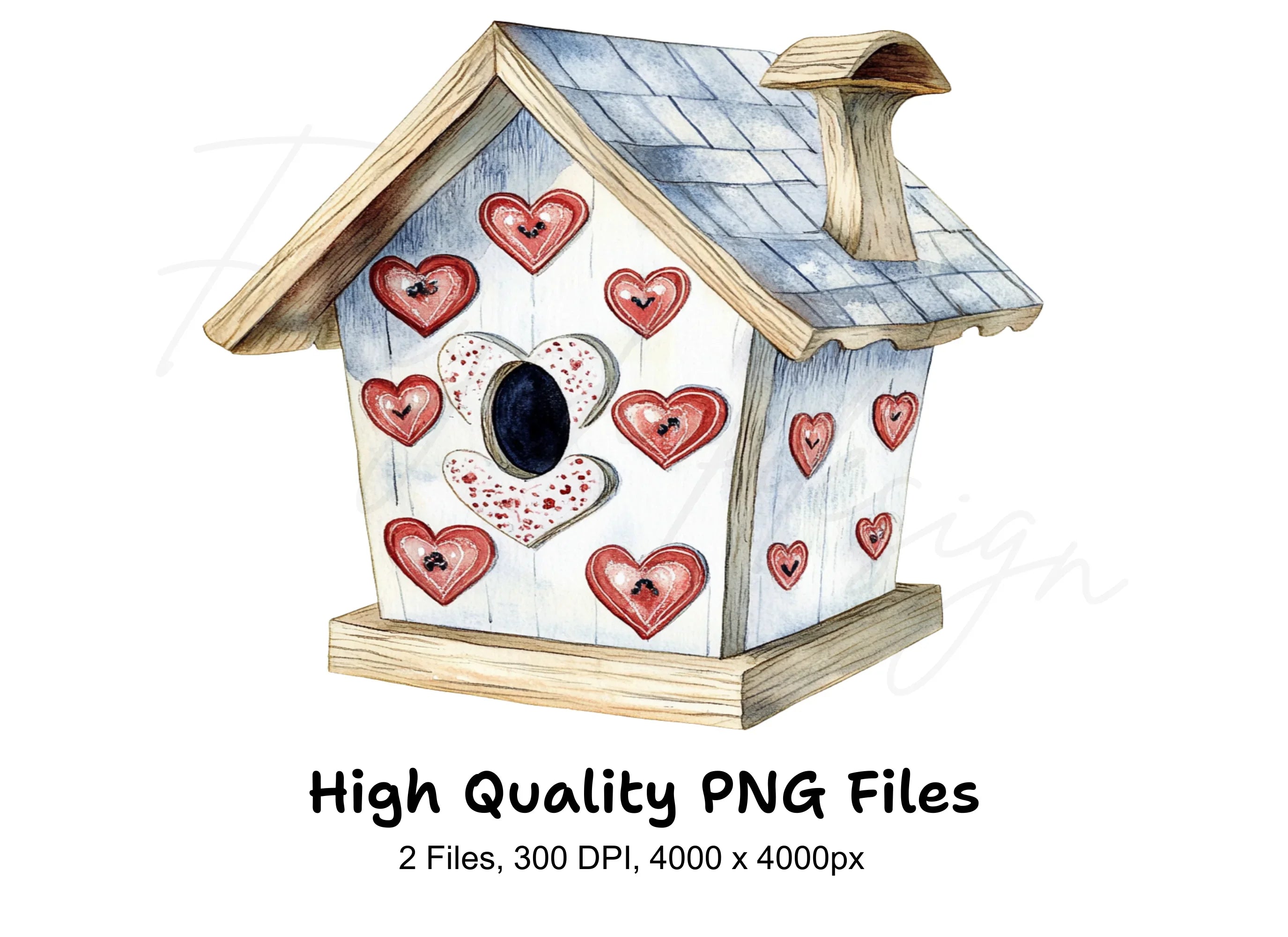 Heart Decorated Birdhouse Clipart Bundle