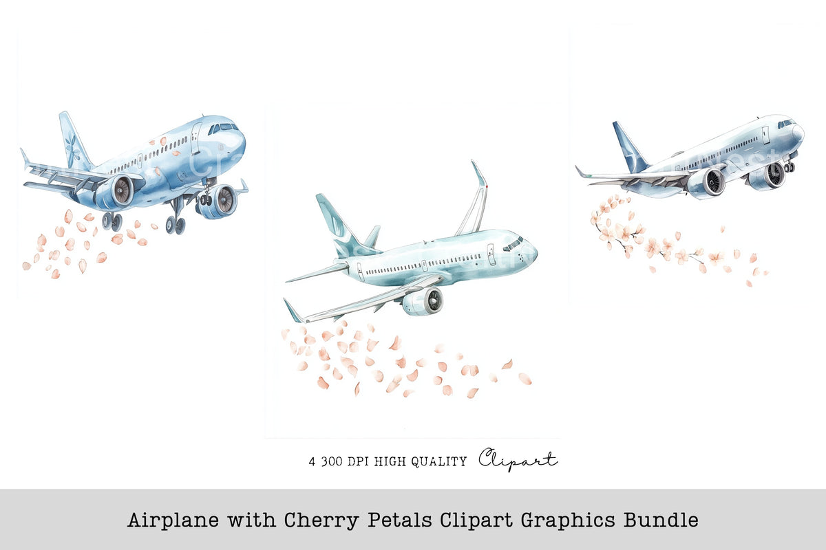 Airplane With Cherry Petals Graphics Clipart Bundle