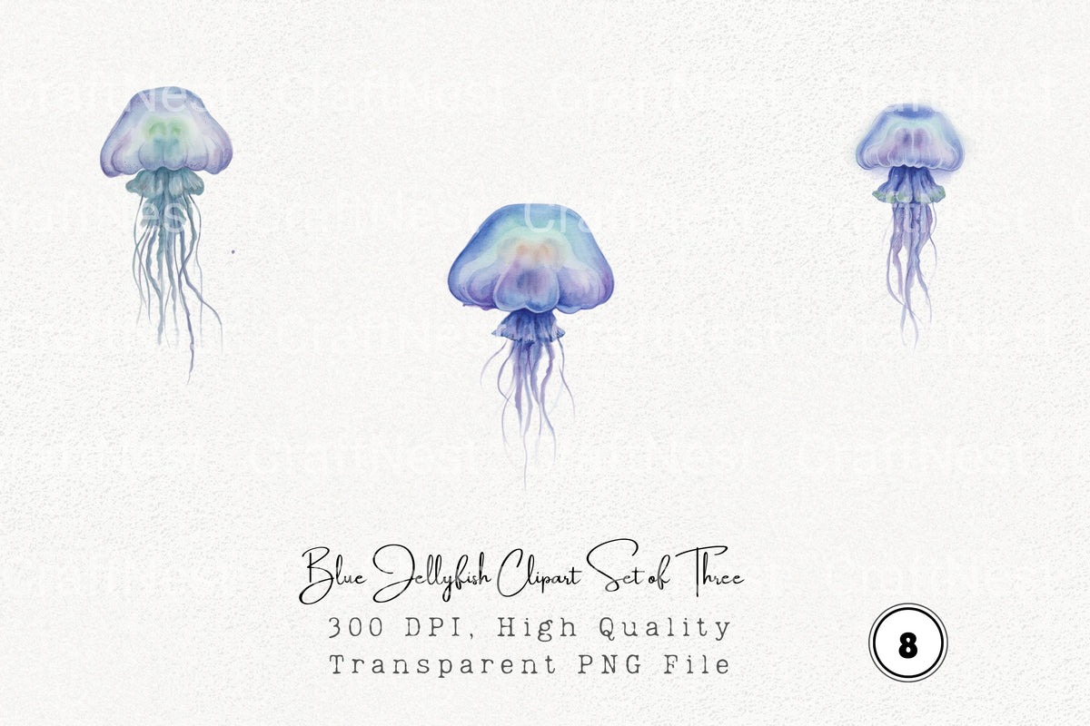 Blue Jellyfish Of Three Clipart Bundle