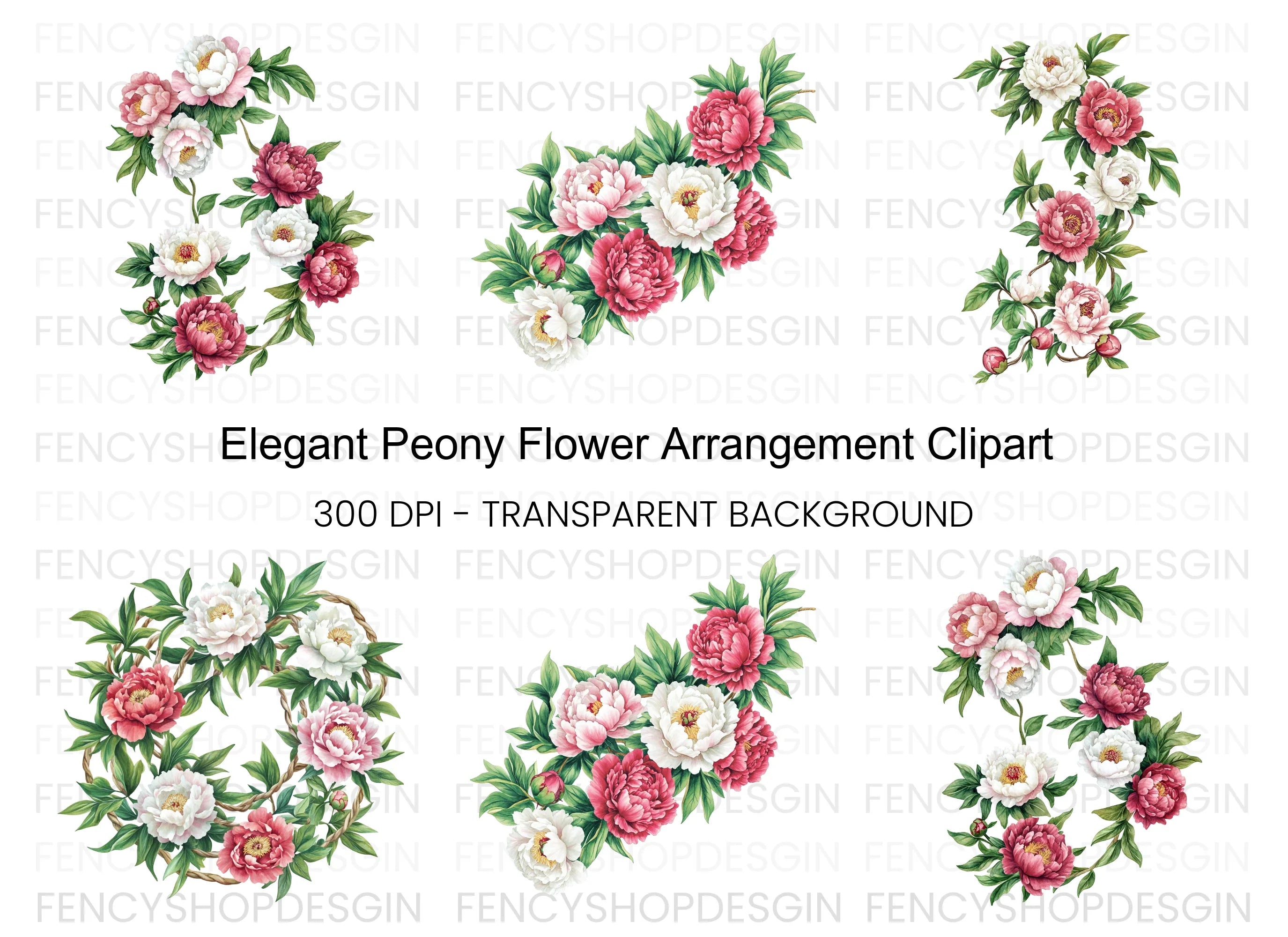 Elegant Peony Flower Arrangement Clipart Bundle