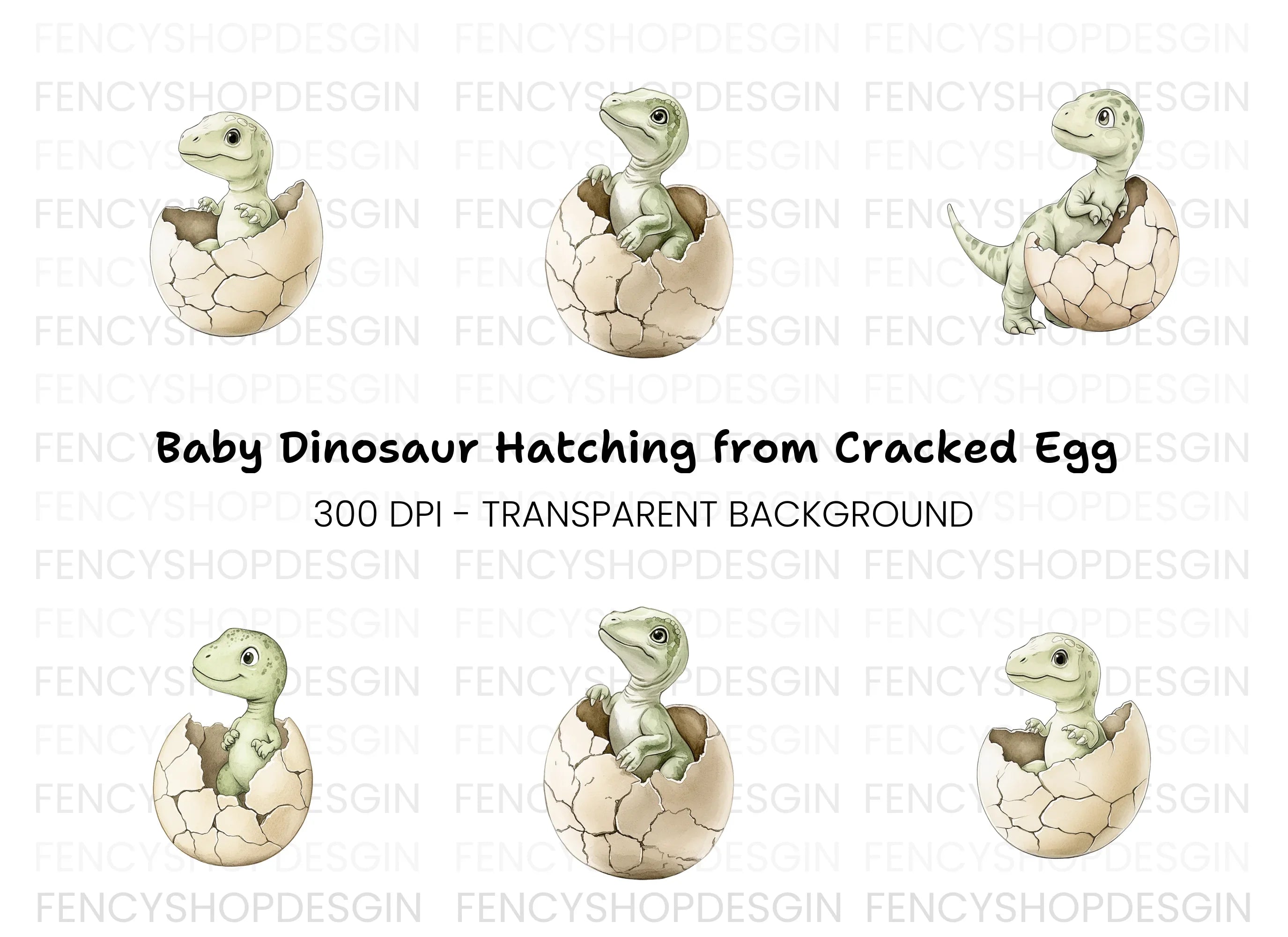 Cute Baby Dinosaur Hatching Clipart Bundle