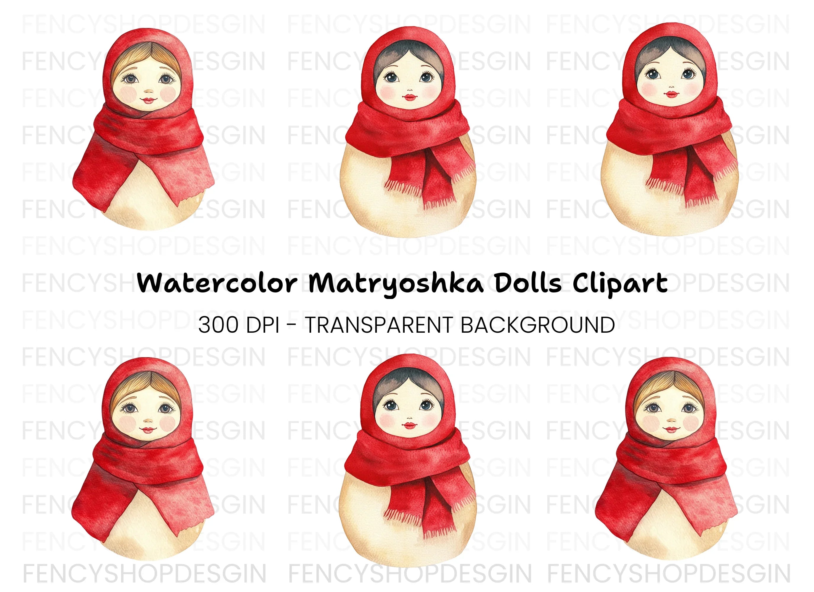 Cute Matryoshka Dolls Clipart Bundle