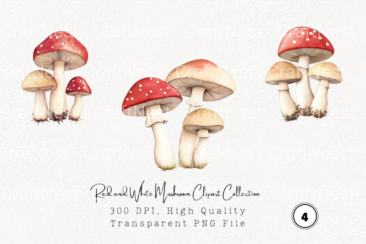Red And White Mushroom Clipart Bundle