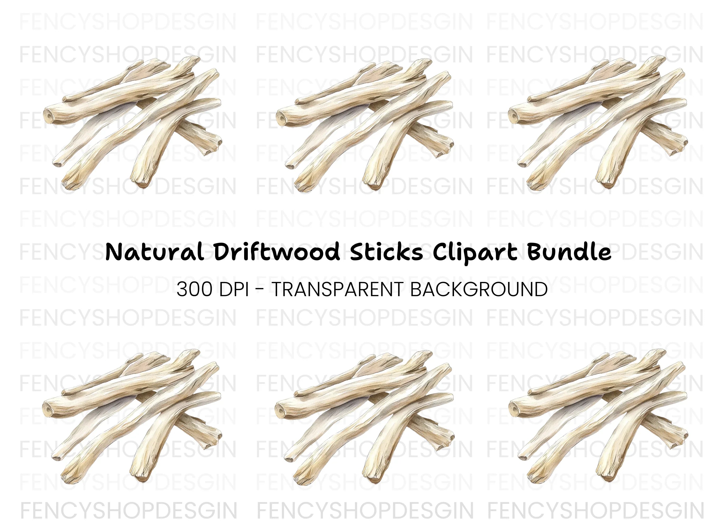 Natural Driftwood Stack Clipart Bundle