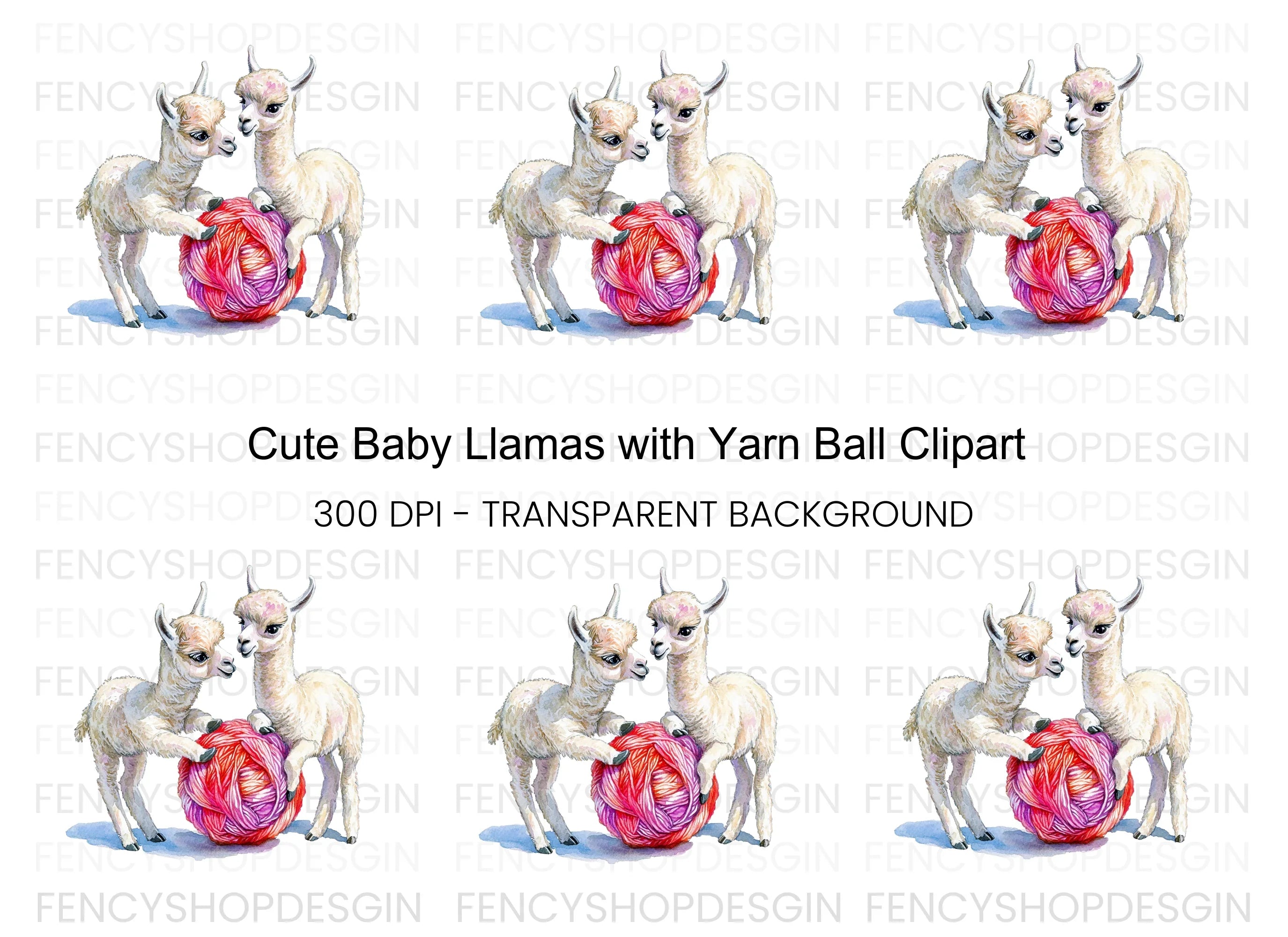 Cute Baby Llamas Playing With Yarn Clipart Bundle