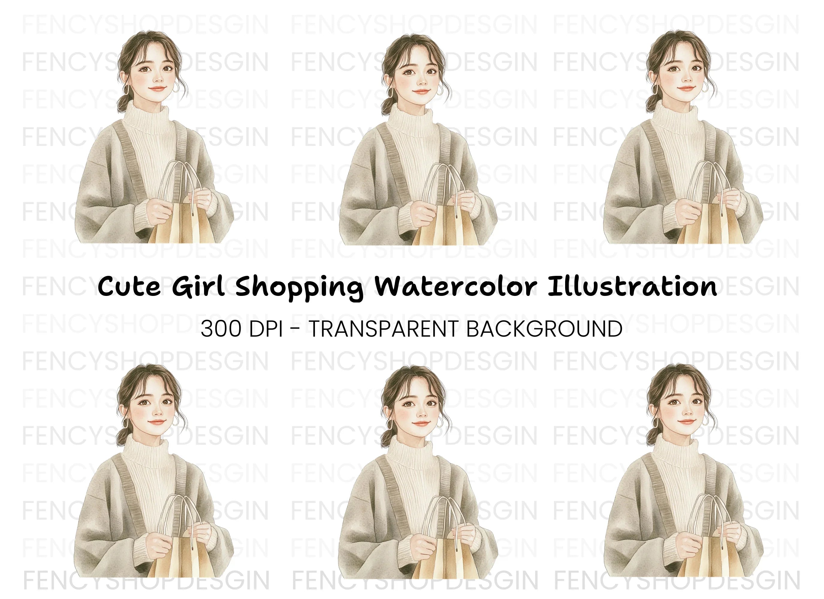 Stylish Woman Shopping Clipart Bundle