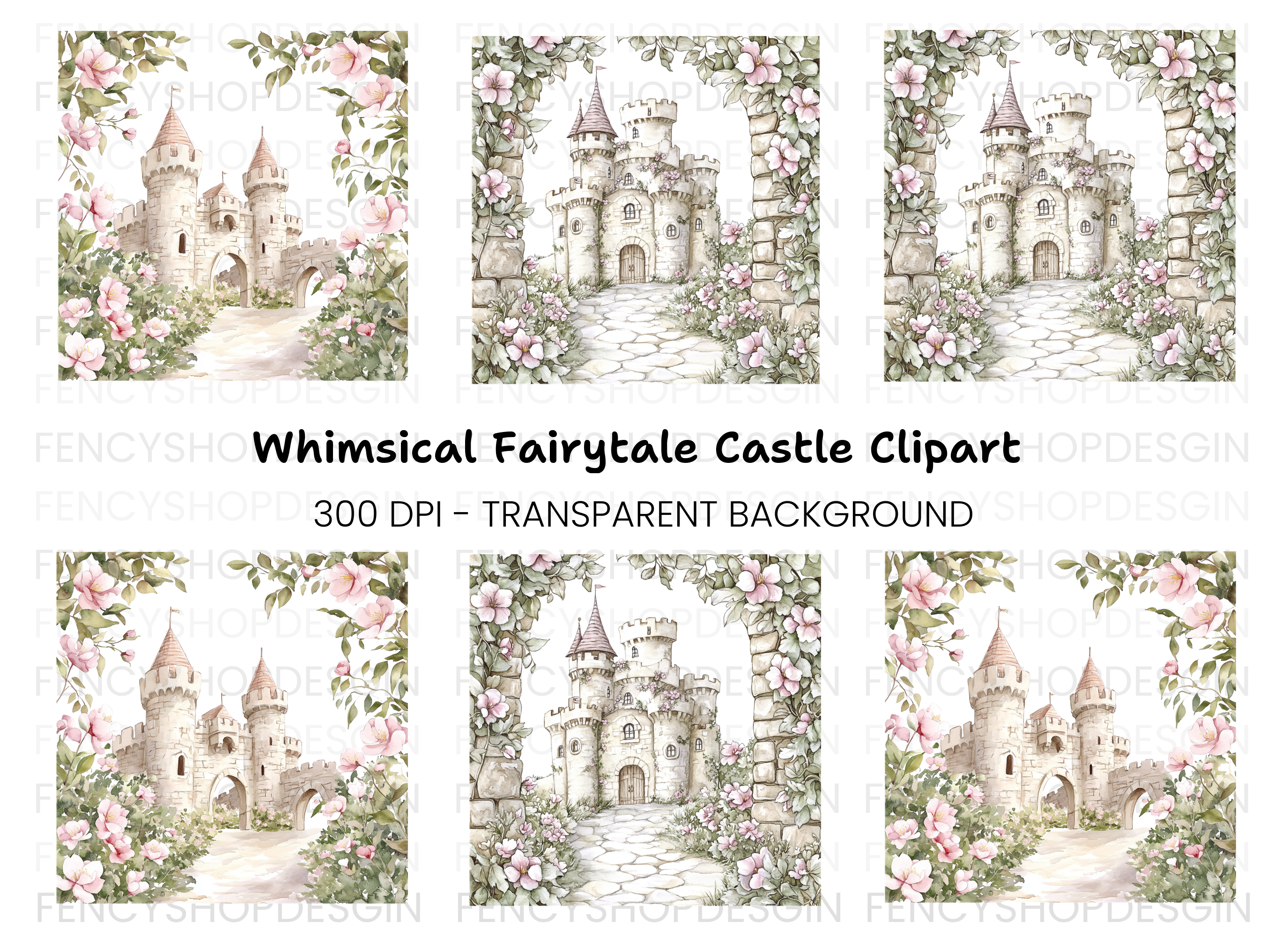Enchanted Fairy Tale Castle Clipart Bundle