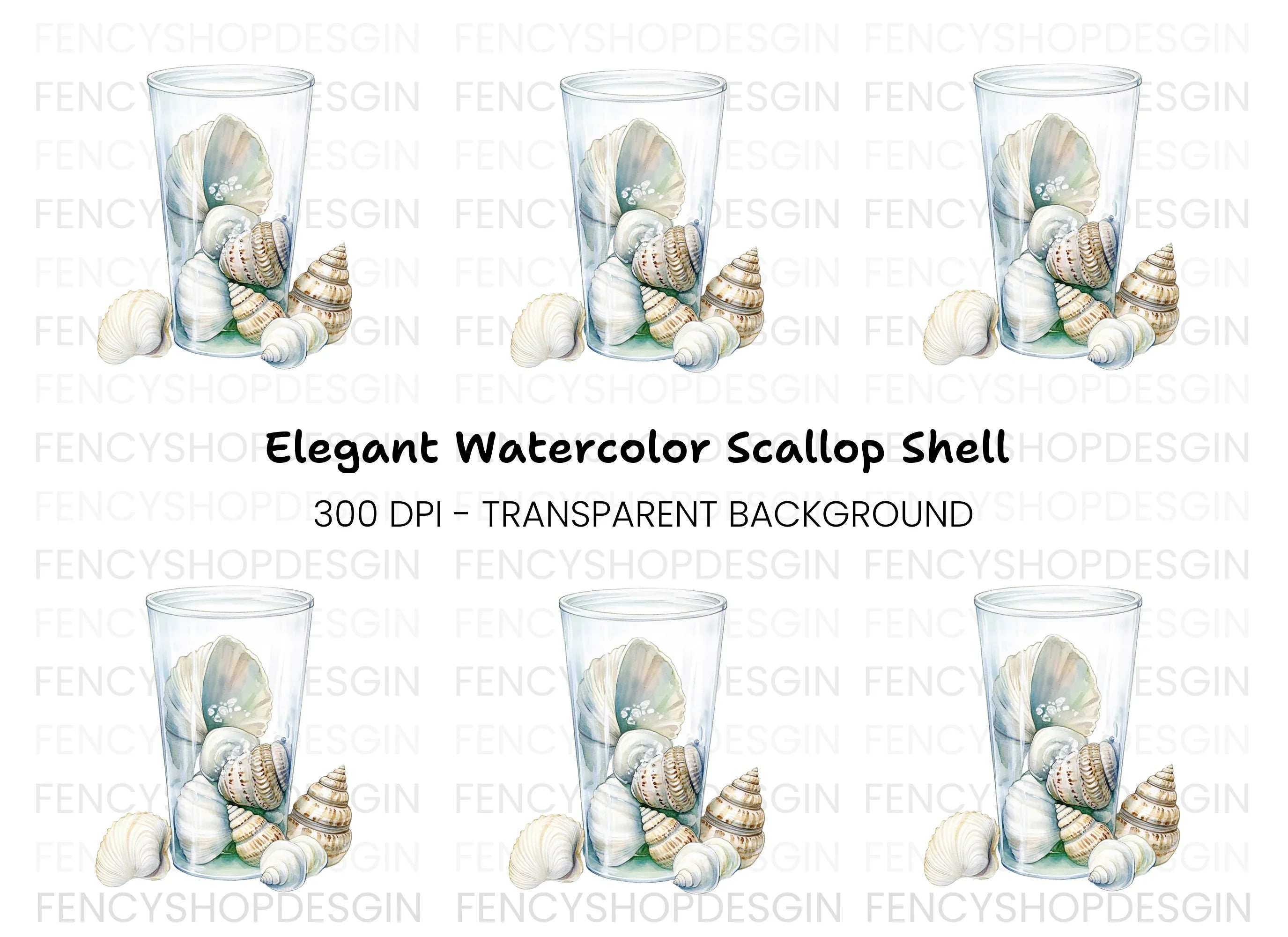 Seashells in Glass Jar Clipart Bundle