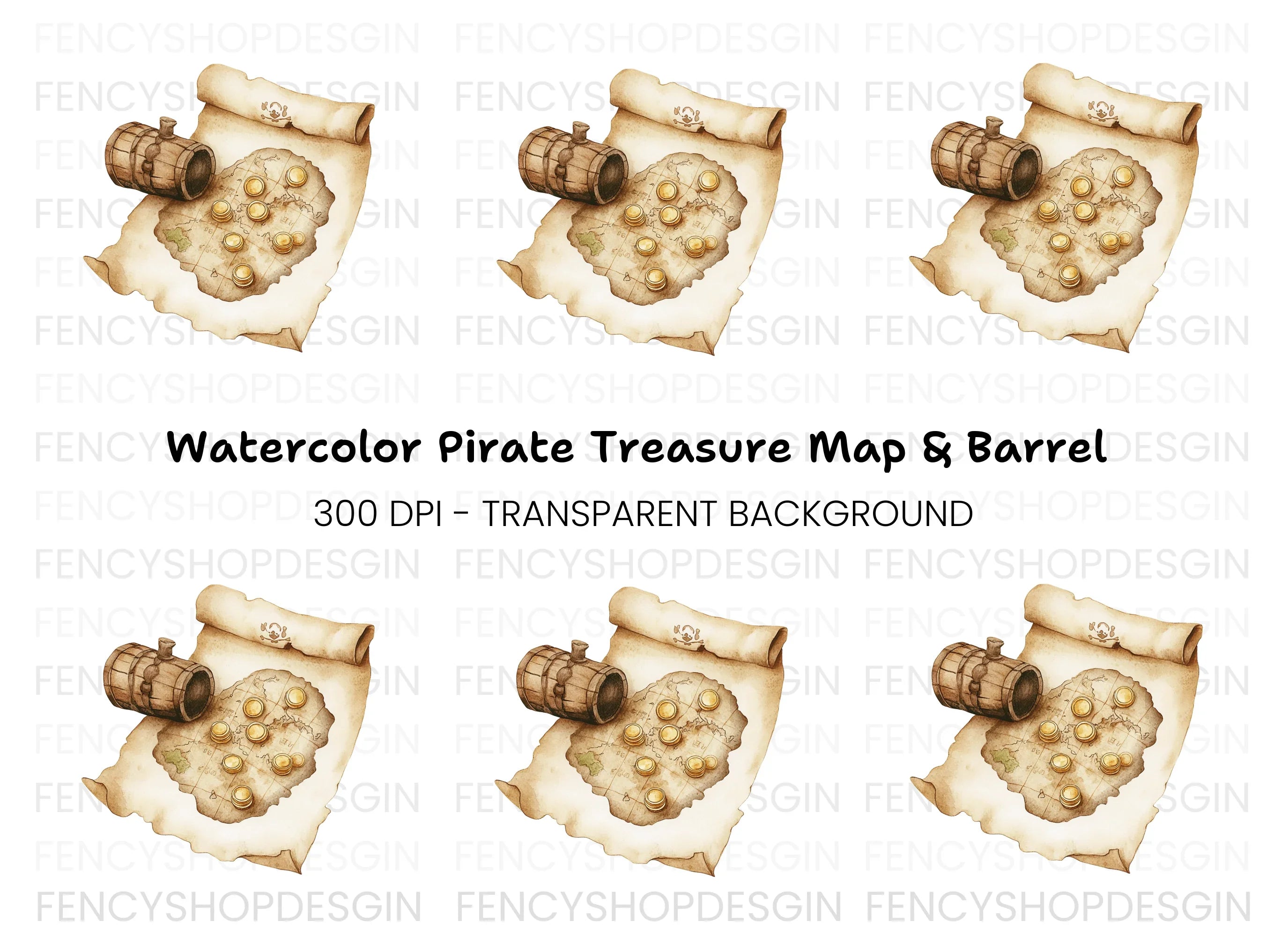 Pirate Treasure Map and Barrel Clipart Bundle