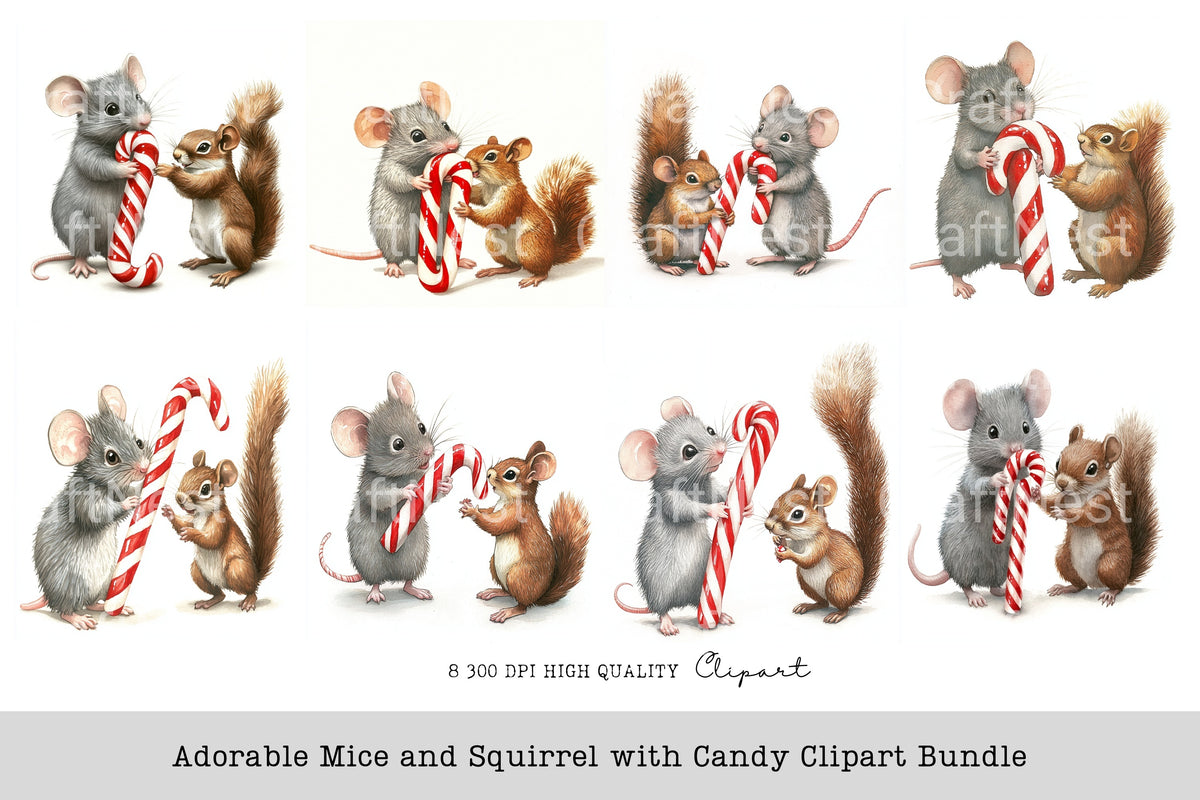 Adorable Mice And Squirrel With Candy Clipart Bundle