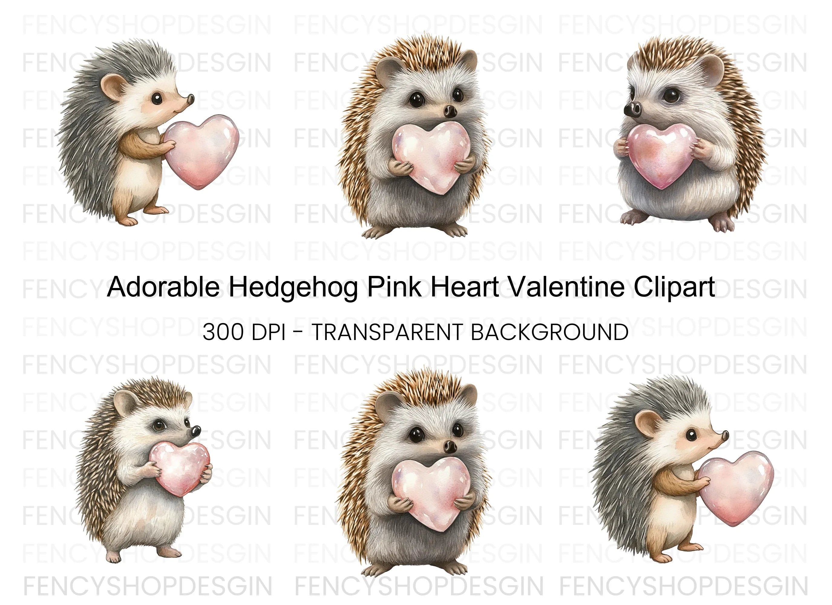 Hedgehogs Holding Pink Hearts Clipart Bundle