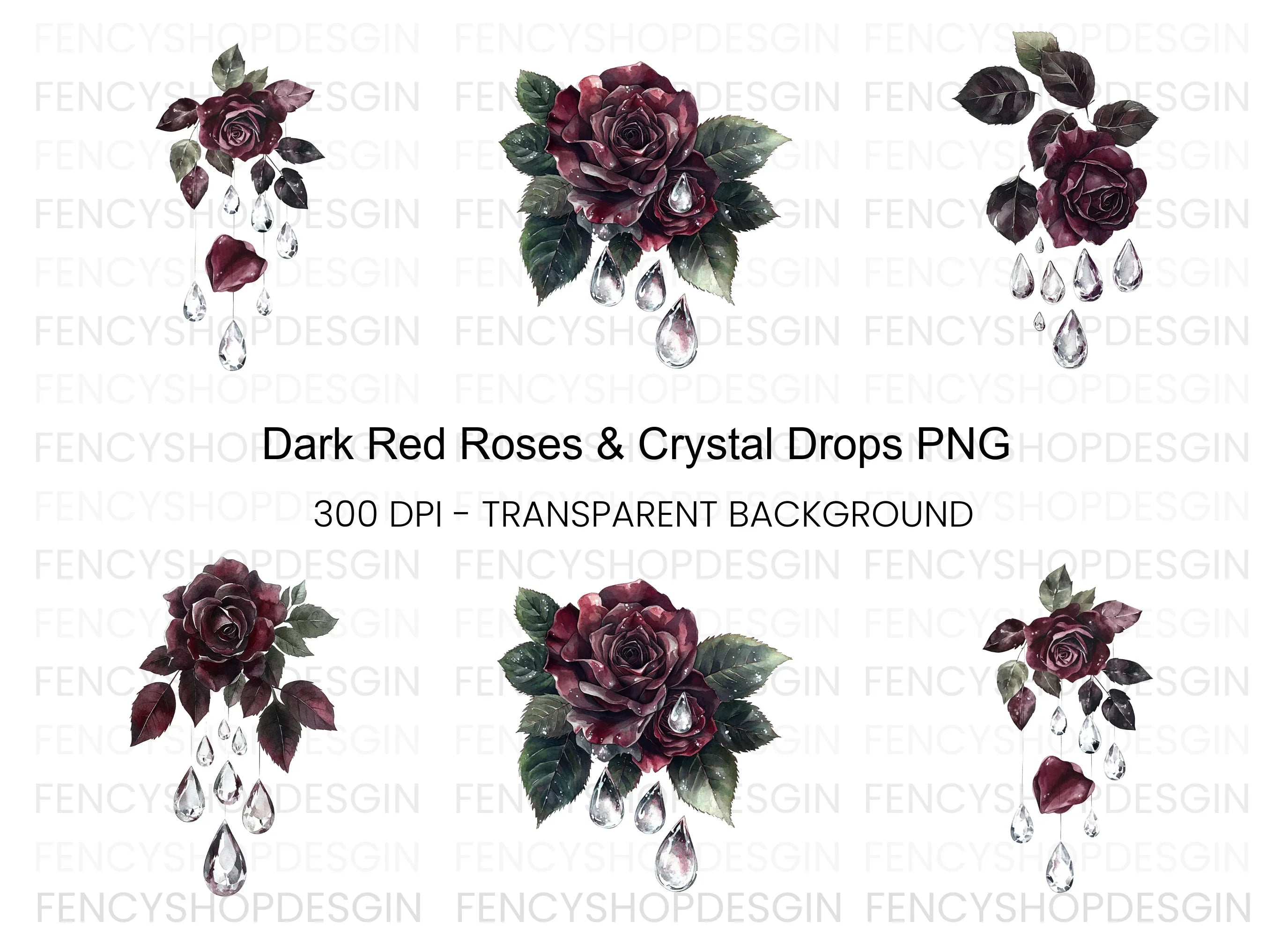 Gothic Roses Diamonds Clipart Bundle