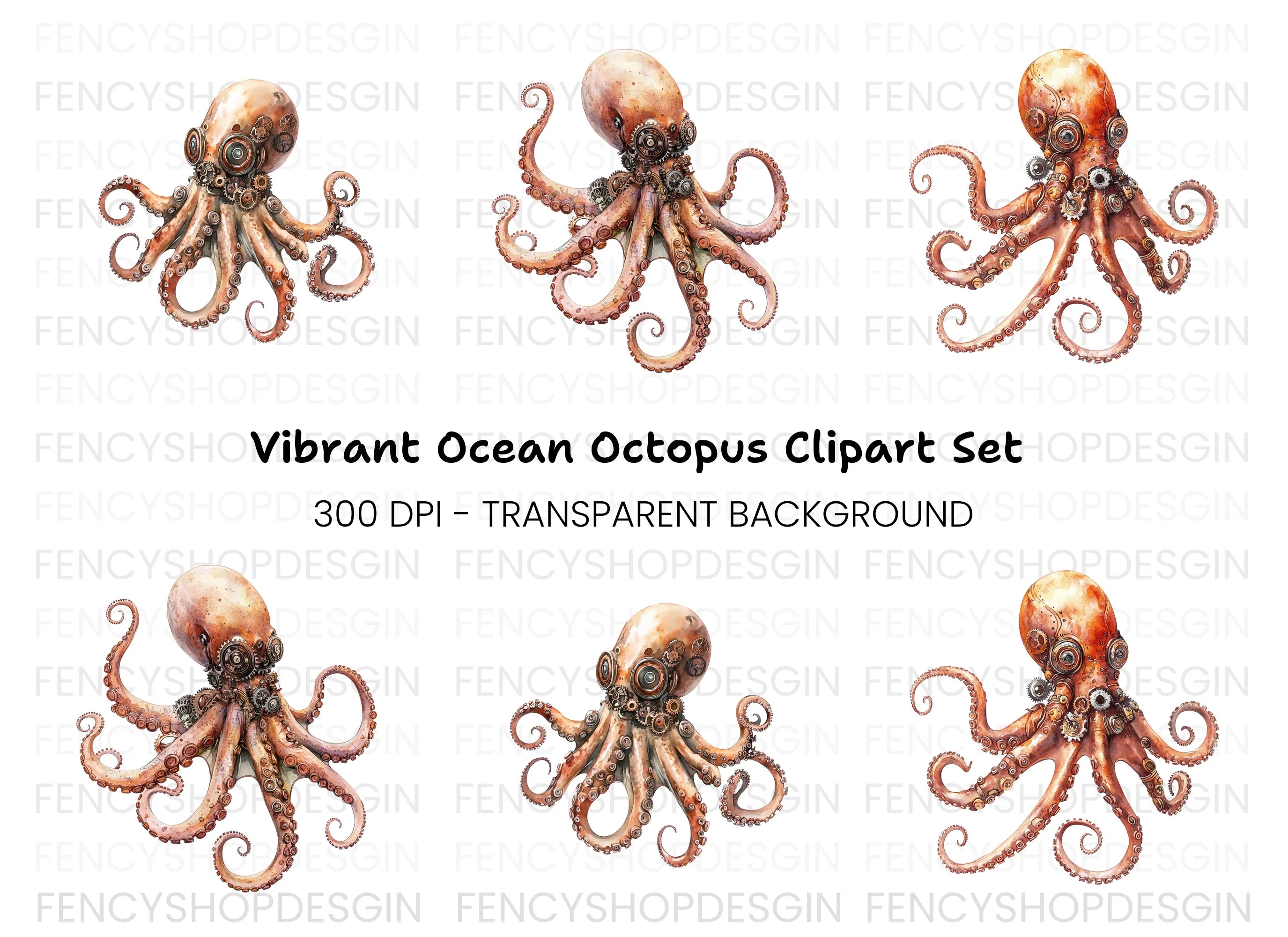 Steampunk Octopus Clipart Bundle