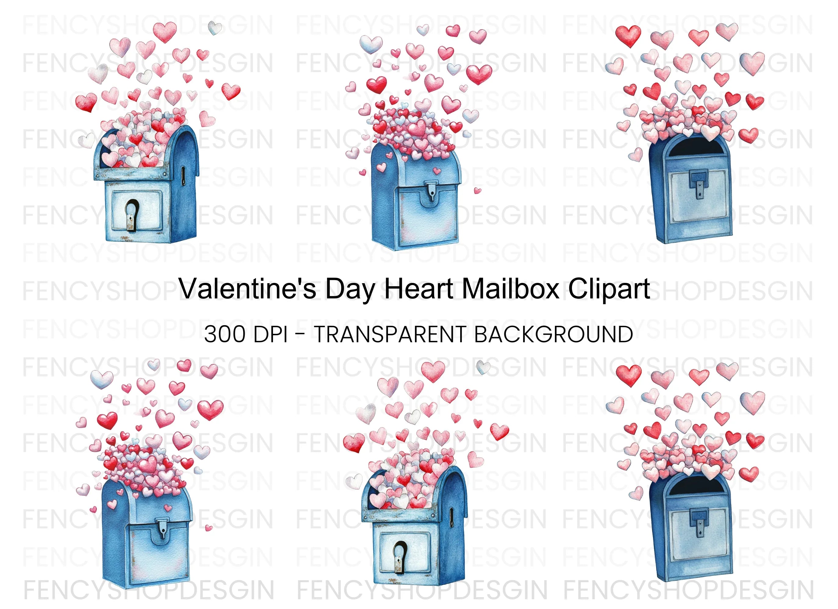 Hearts Falling From Mailbox Clipart Bundle