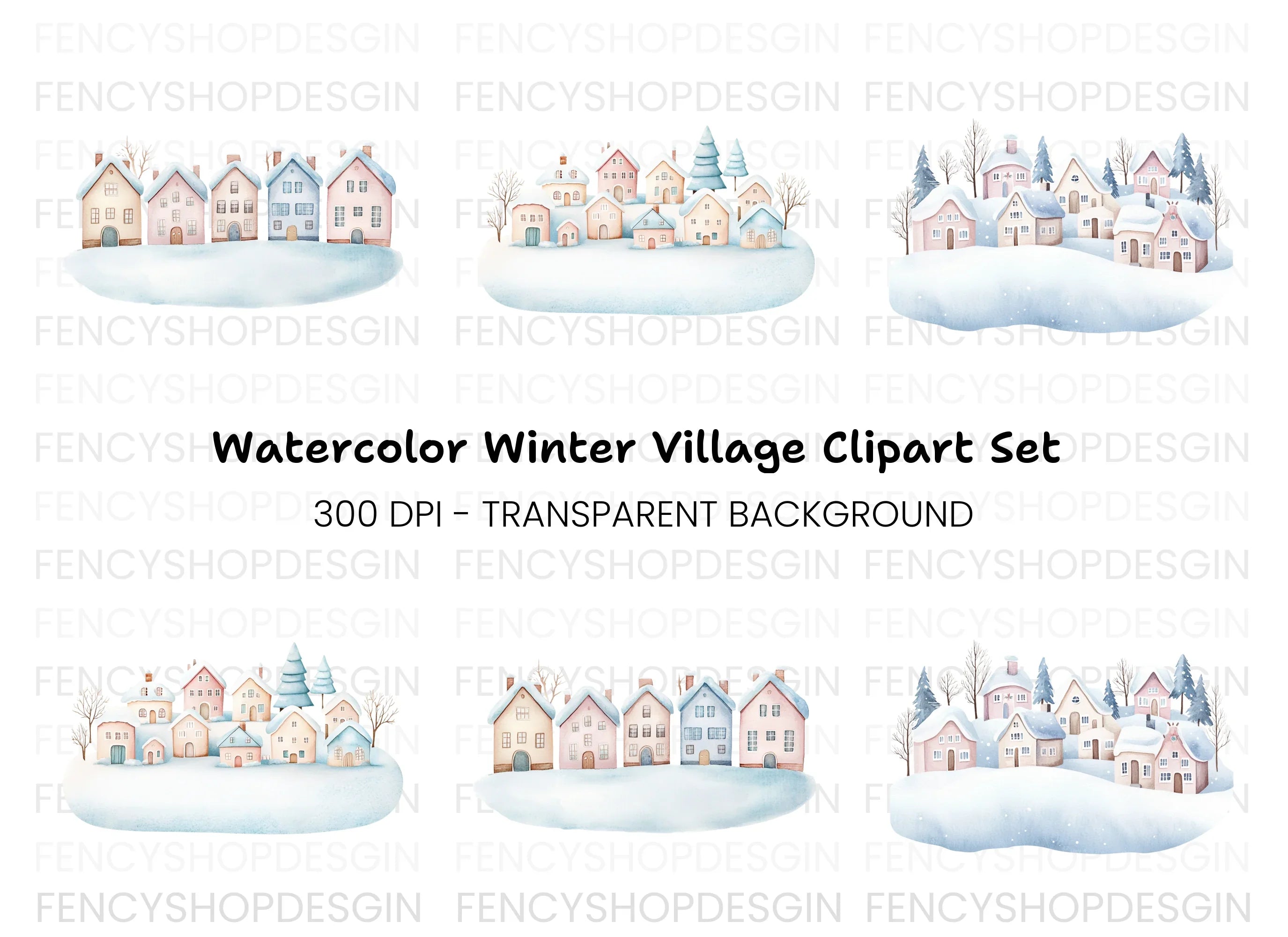 Cute Winter Town Clipart Bundle