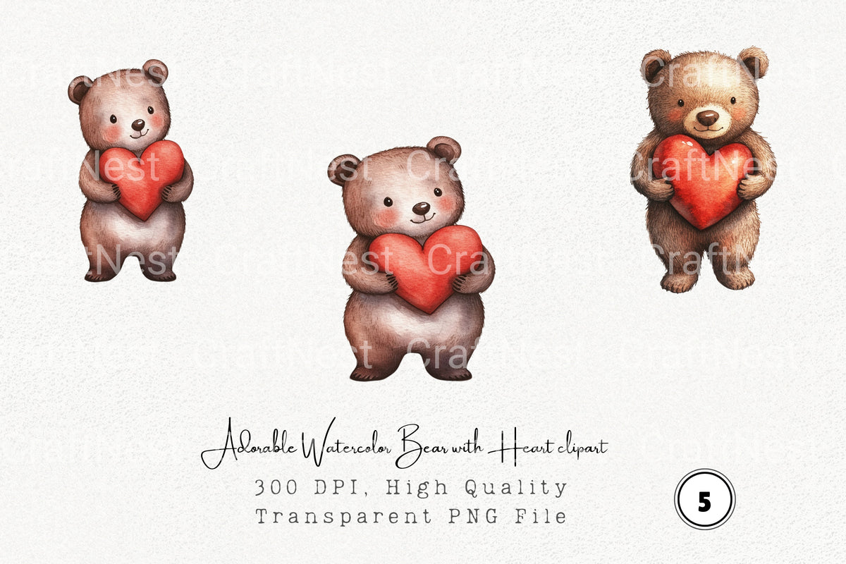 Adorable Bear With Heart Clipart Bundle