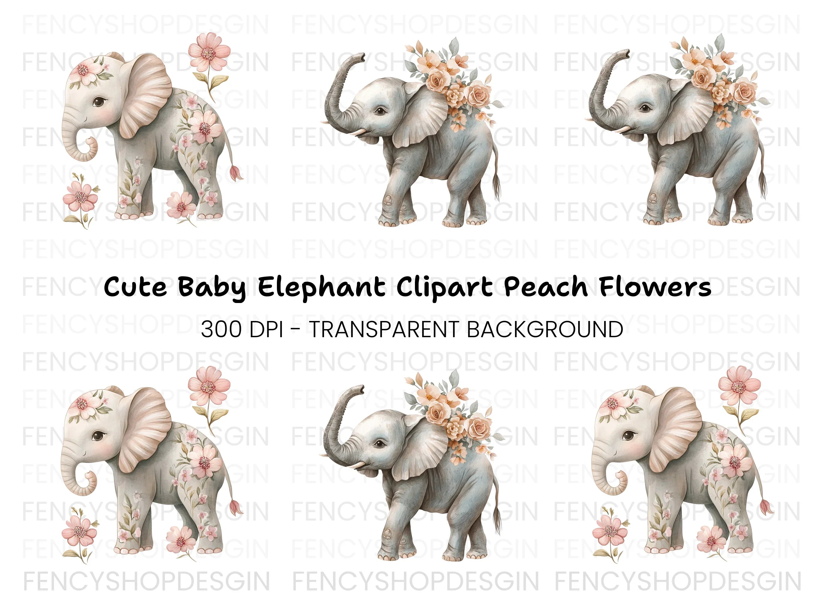 Floral Elephant Clipart Bundle