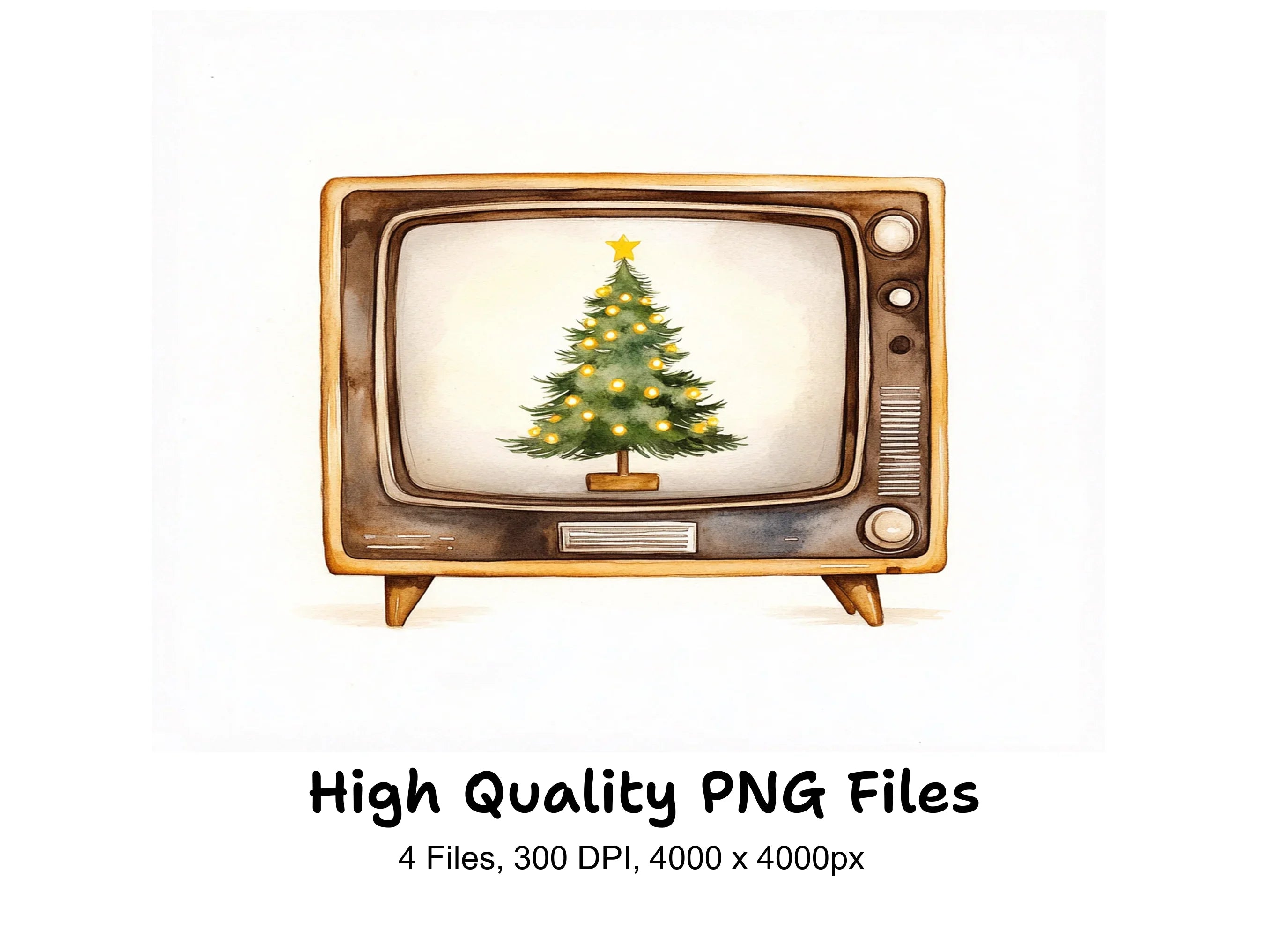 Vintage Christmas Tree TV Clipart Bundle