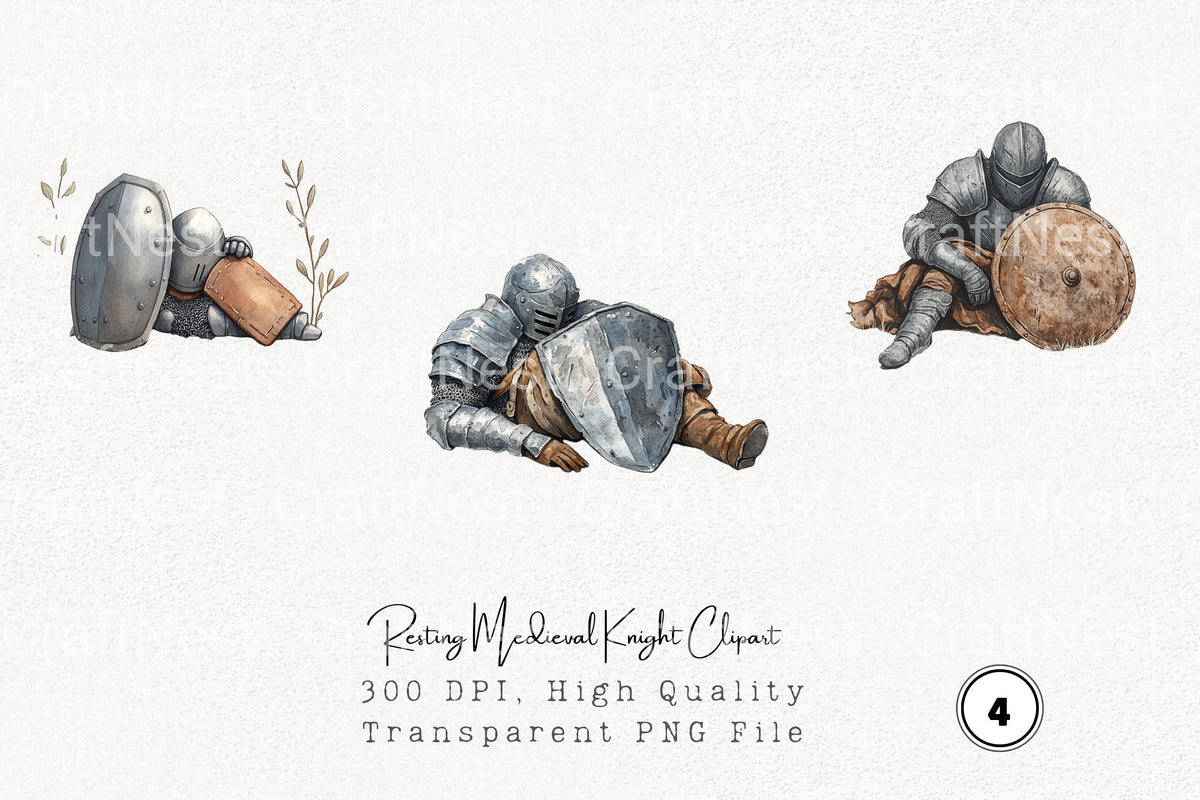 Resting Medieval Knight Clipart Bundle