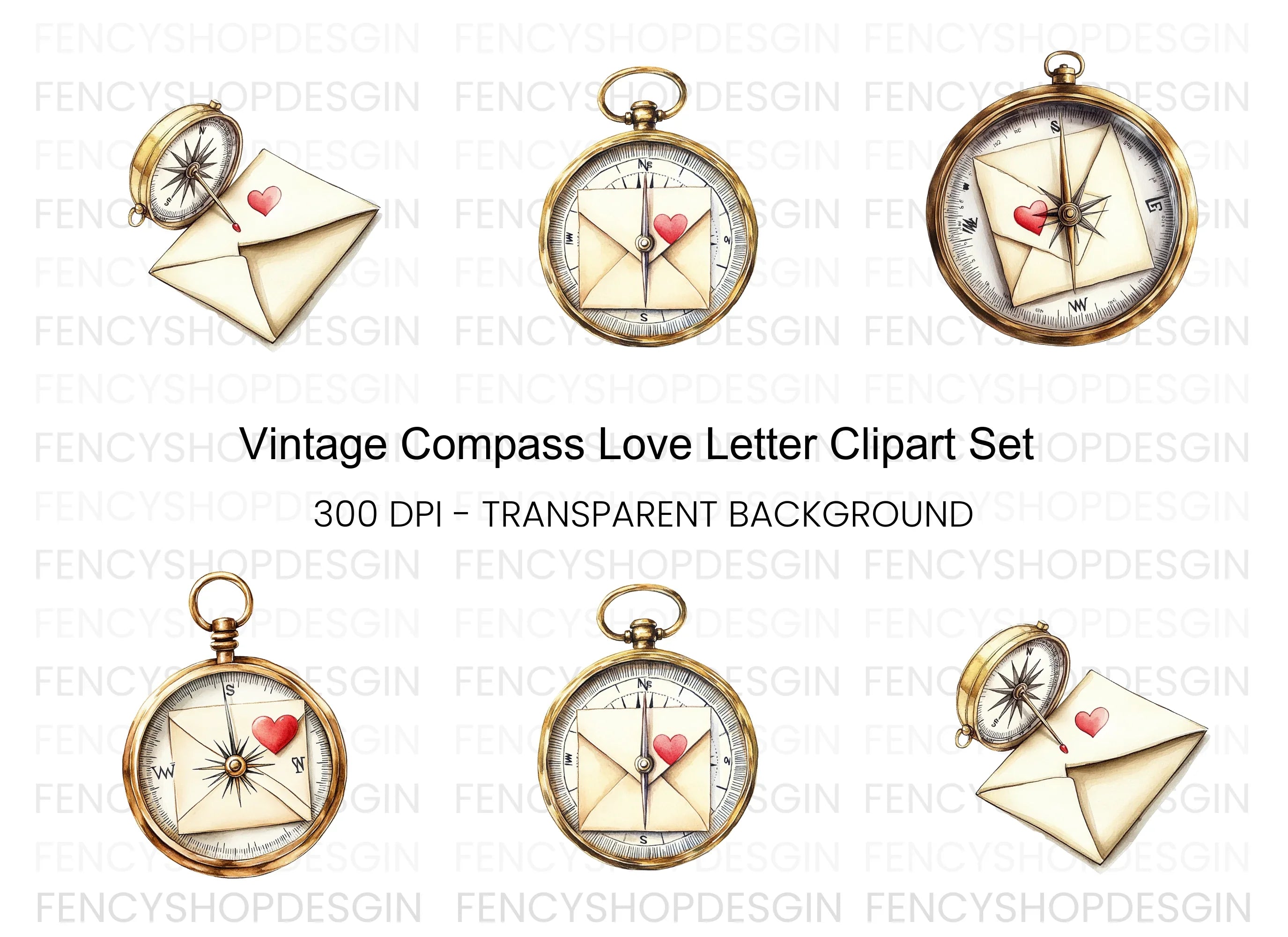 Love Letter Compass Clipart Bundle