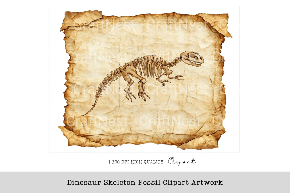 Dinosaur Skeleton Fossil Artwork Clipart Bundle