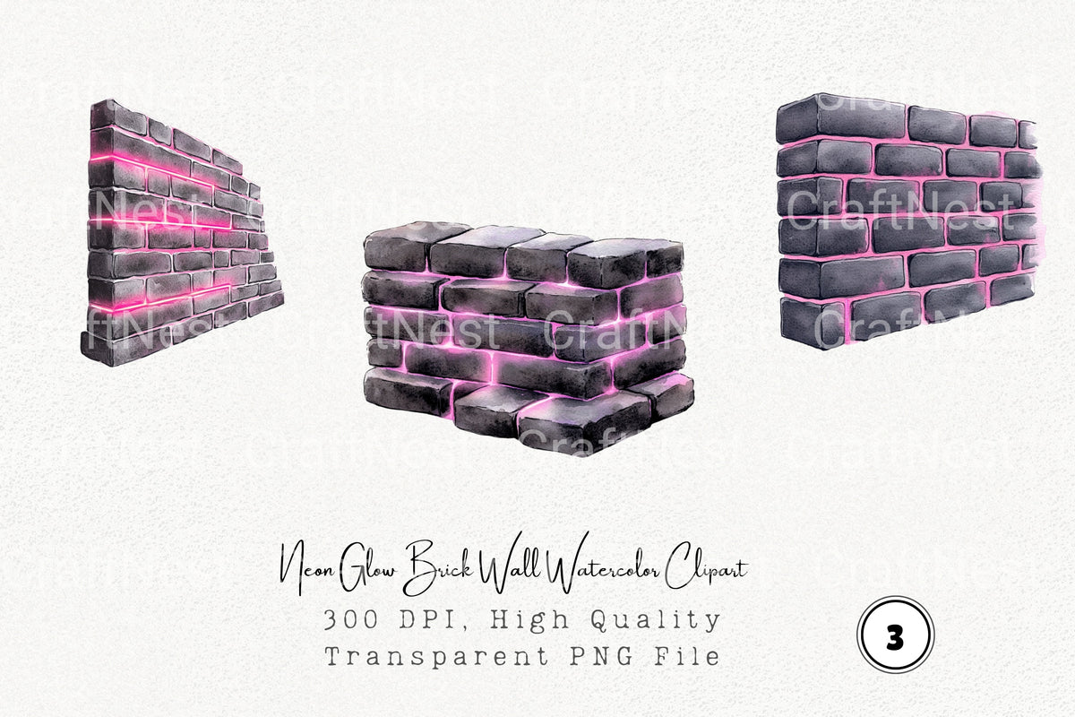 Neon Glow Brick Wall Clipart Bundle