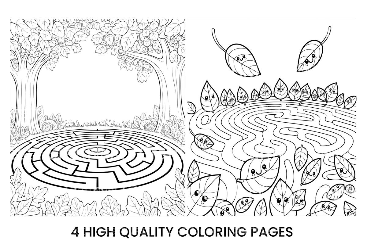 Cute Autumn Leaves Maze Coloring Books