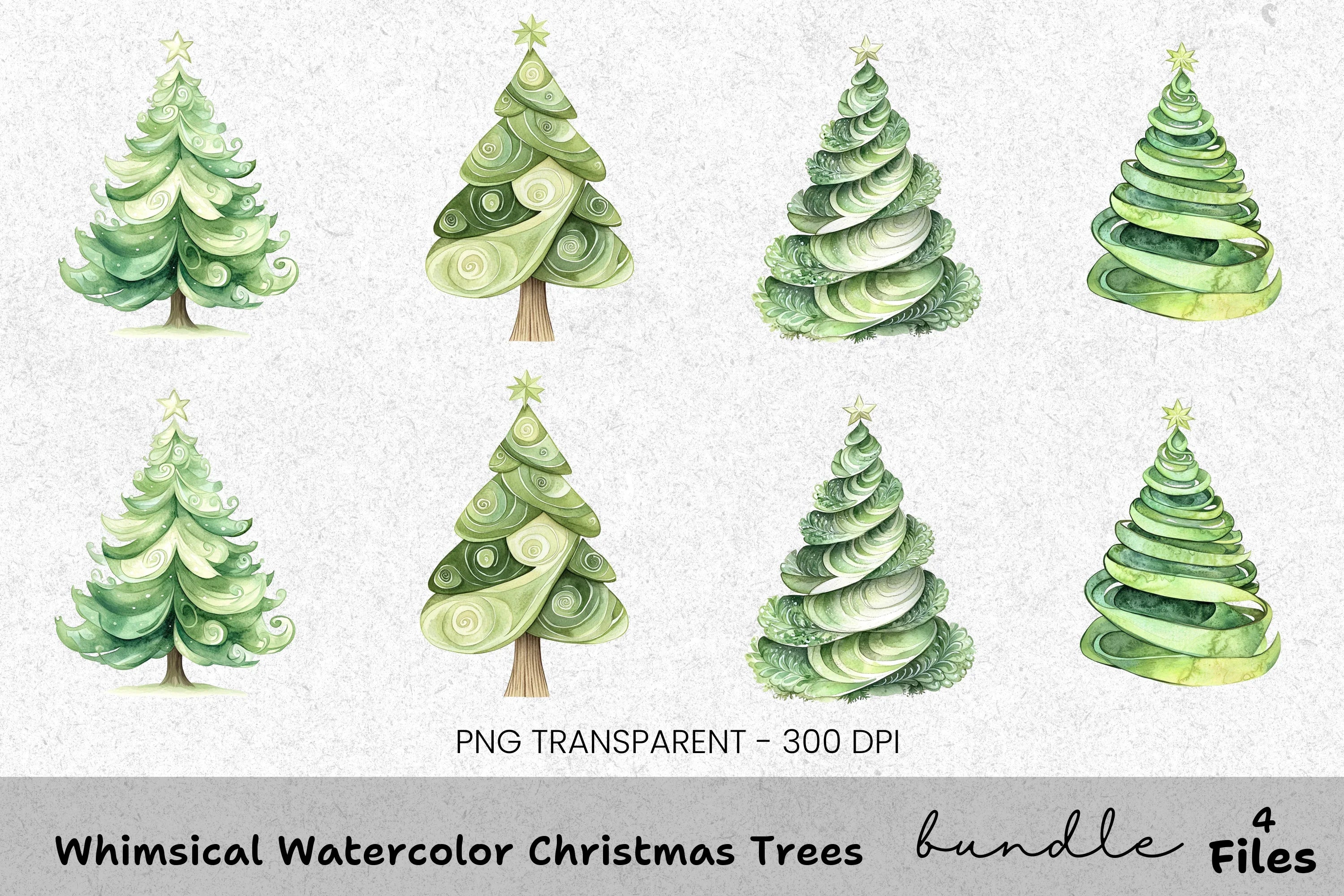 Whimsical Christmas Trees Clipart Bundle