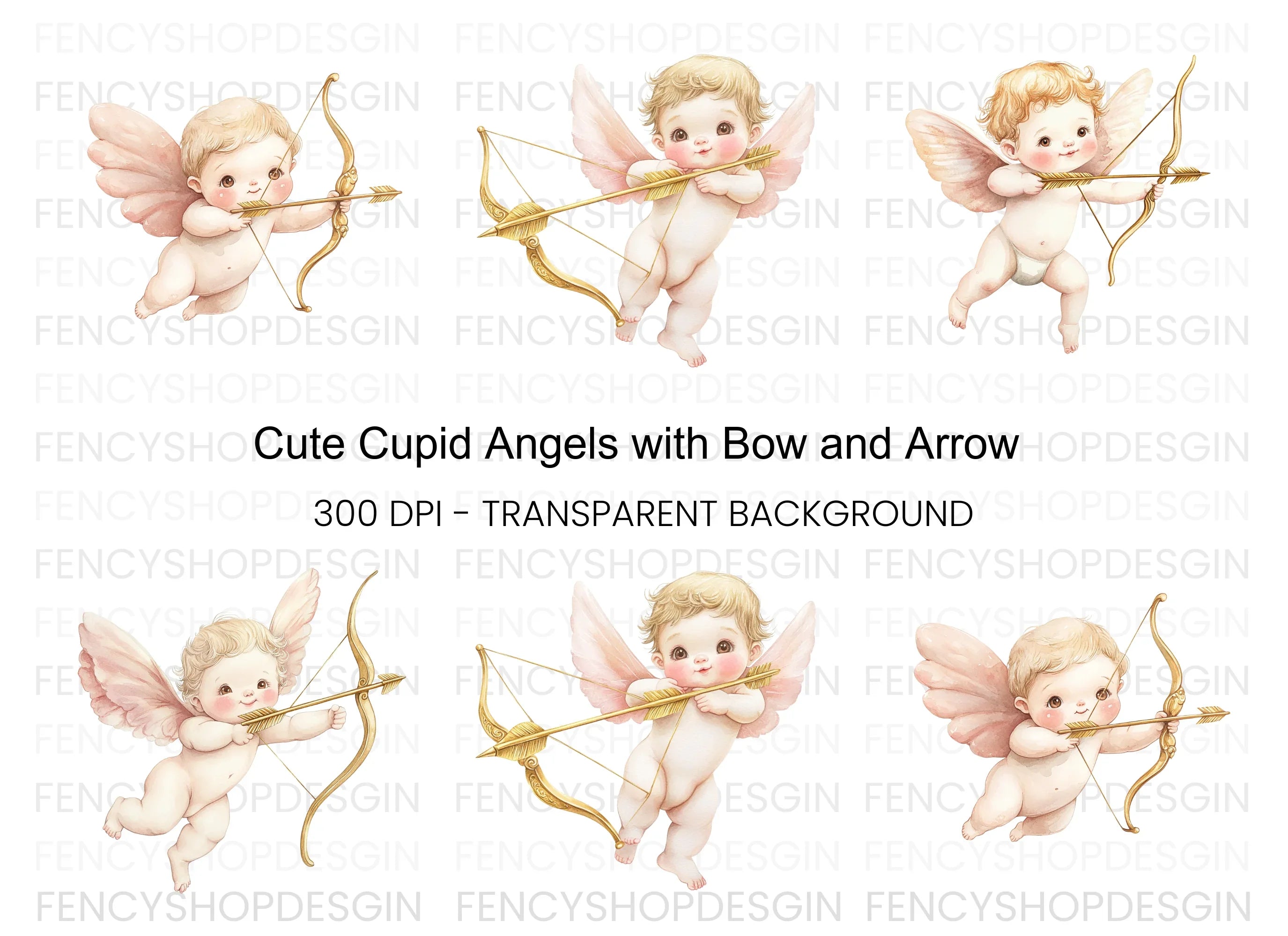 Adorable Cupid Angels with Bows Clipart Bundle