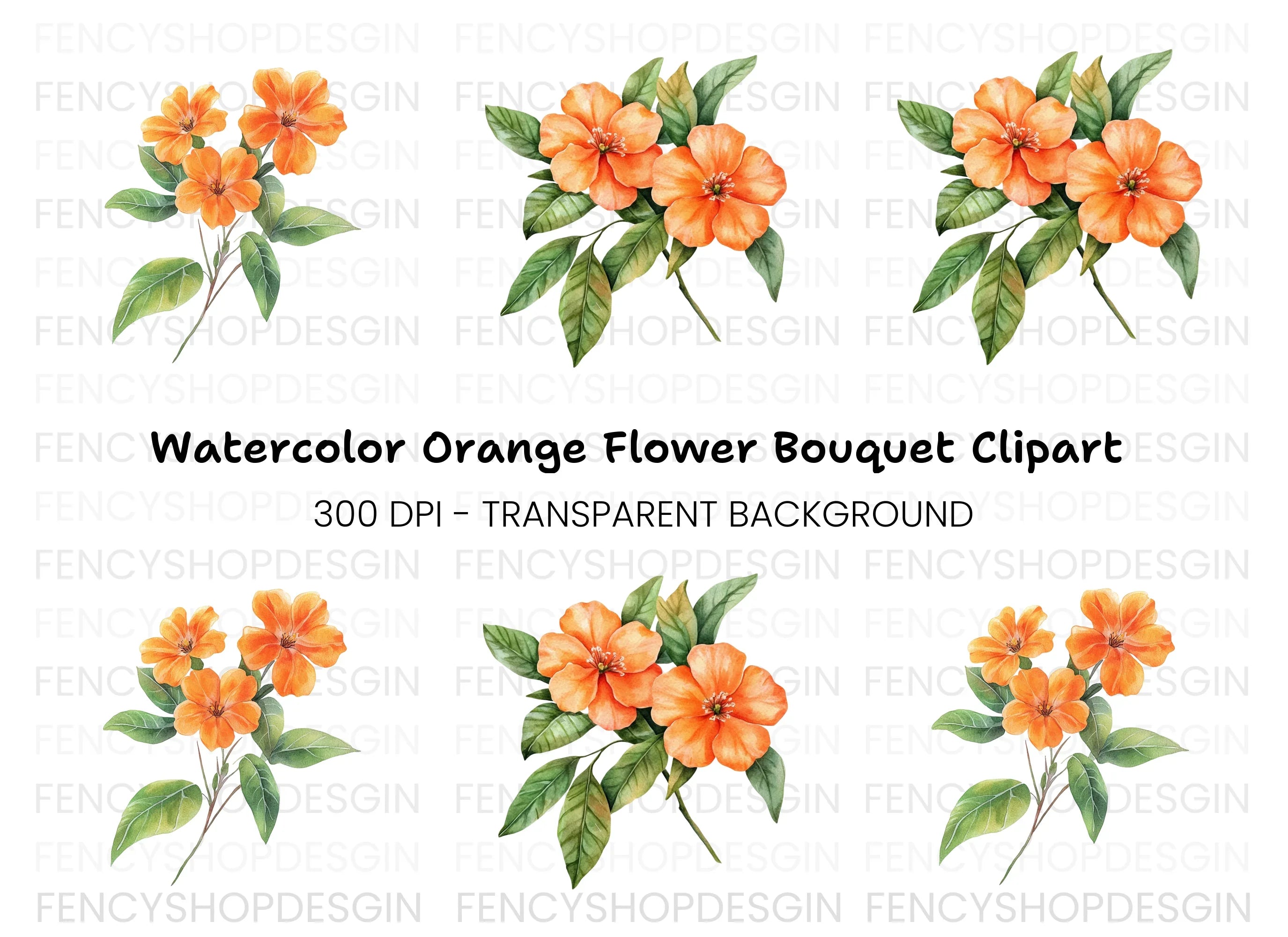 Orange Floral Clipart Bundle