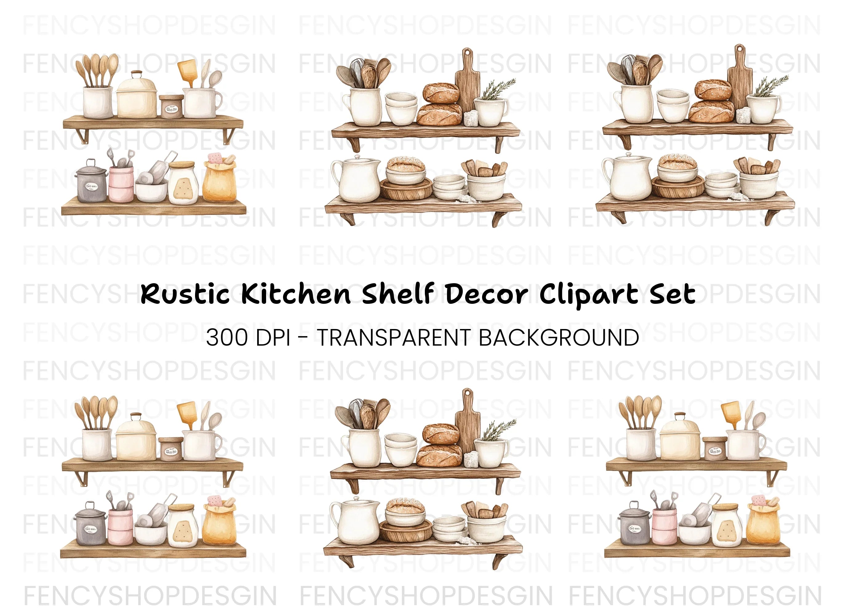 Rustic Kitchen Utensils Clipart Bundle