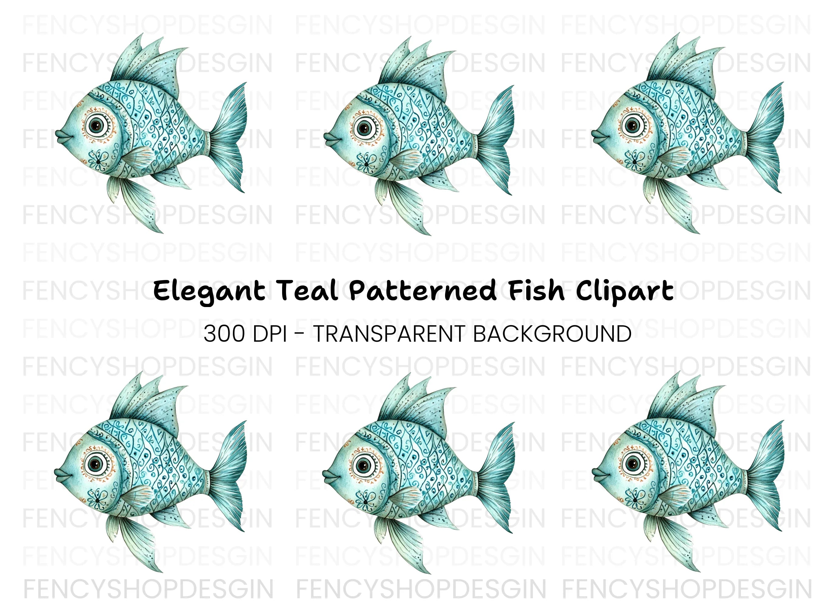Decorative Blue Fish Clipart Bundle