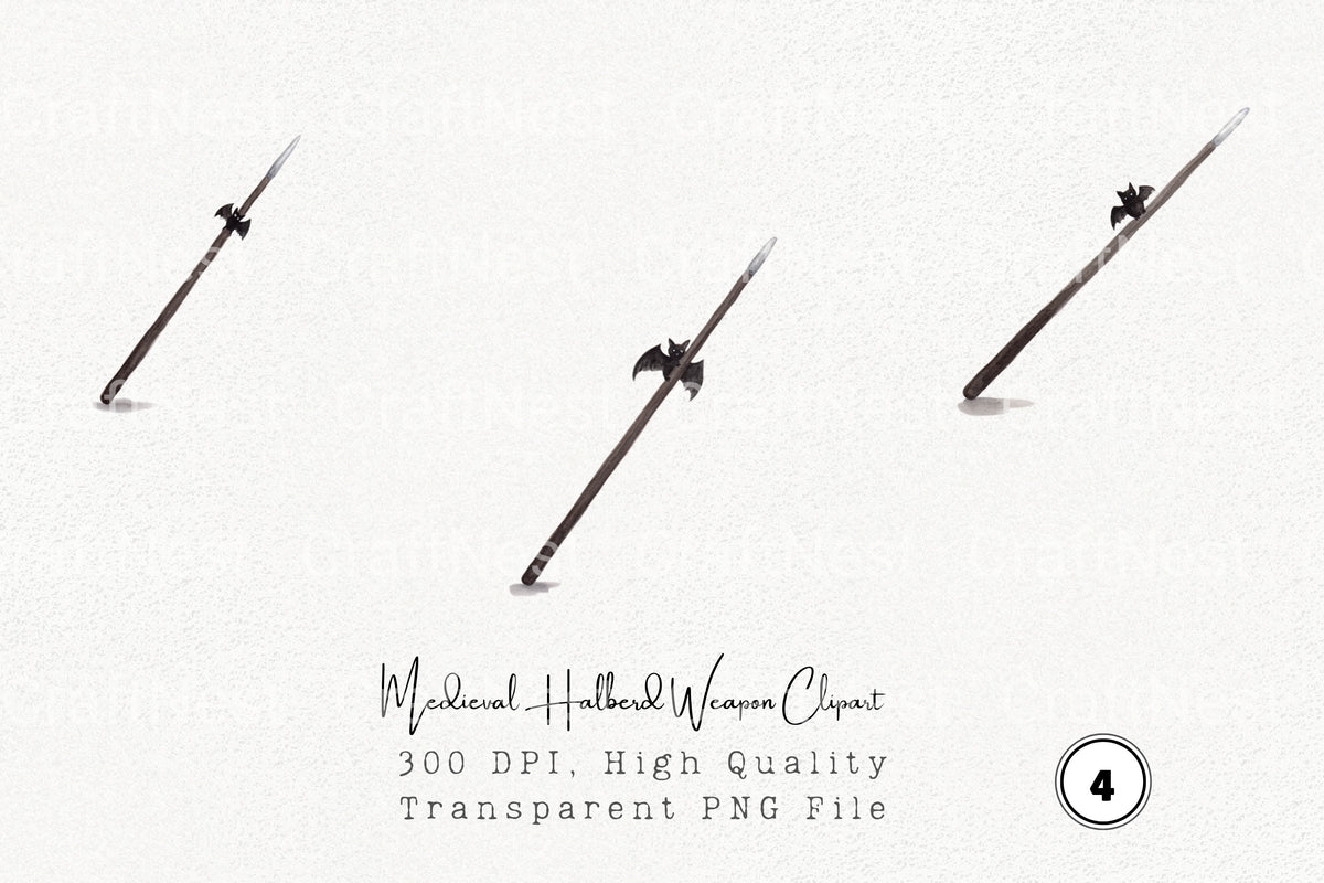 Medieval Halberd Weapon Clipart Bundle