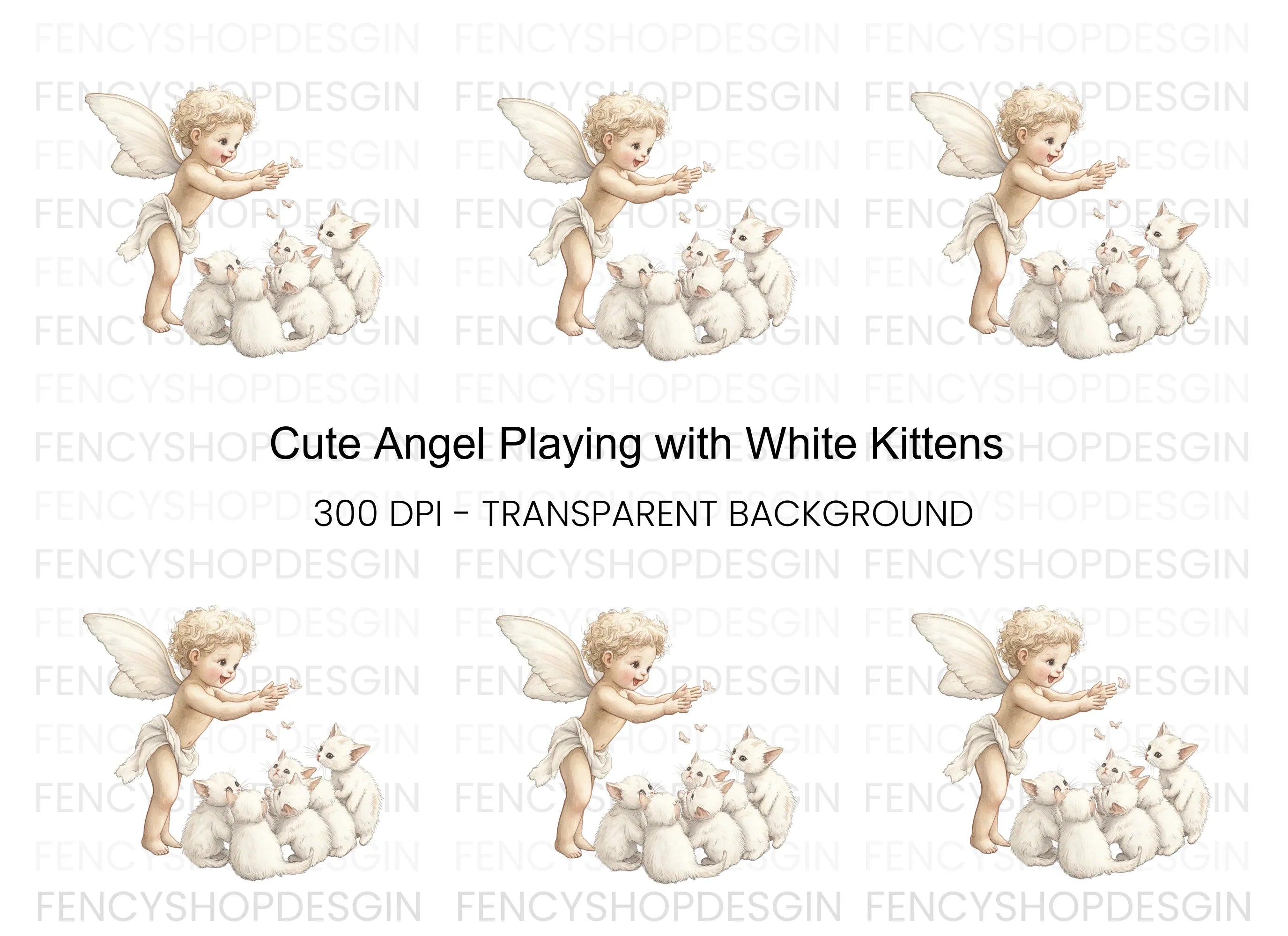 Cute Angel Baby Playing with Kittens Clipart Bundle