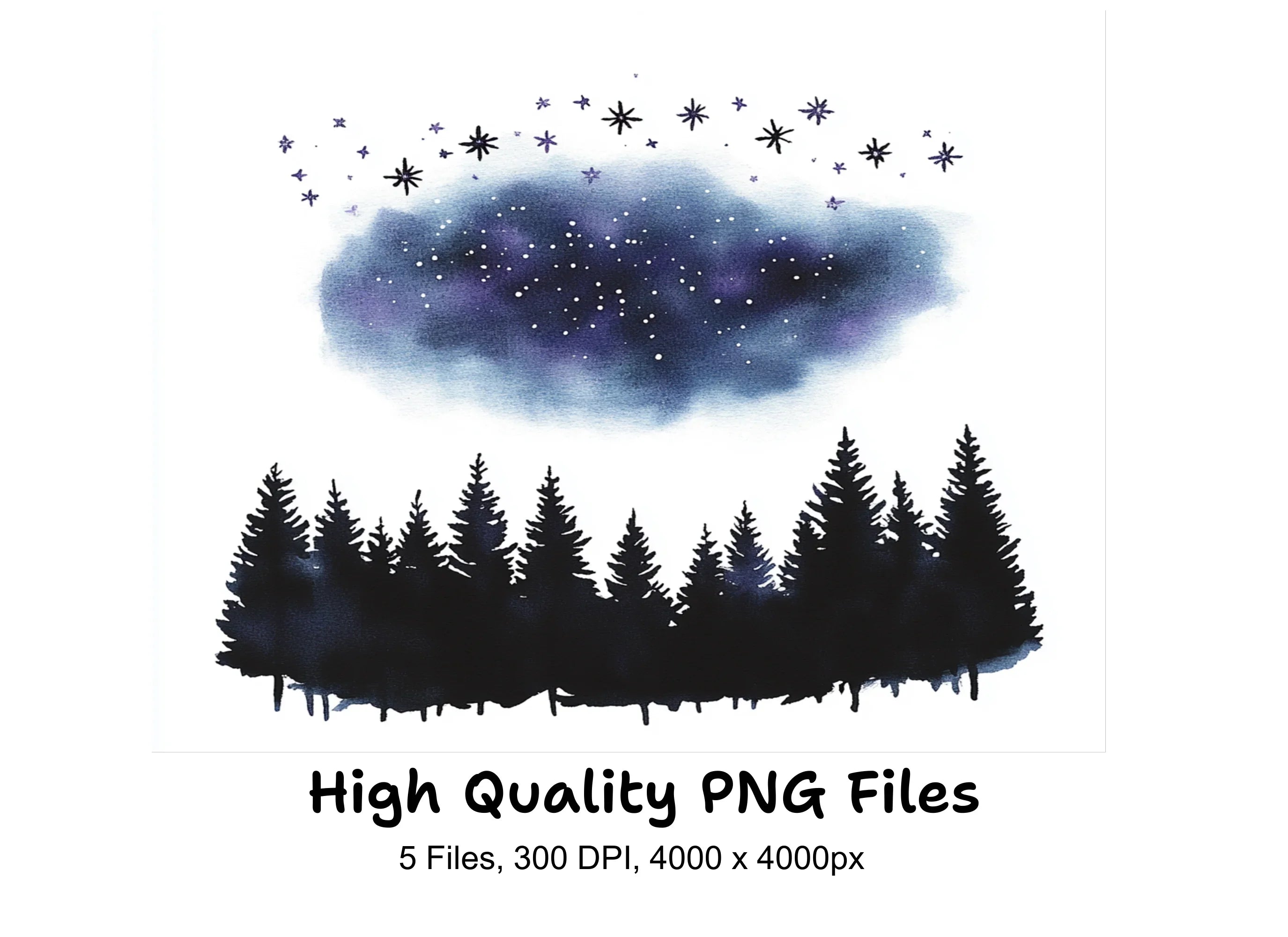 Night Sky Forest Clipart Bundle
