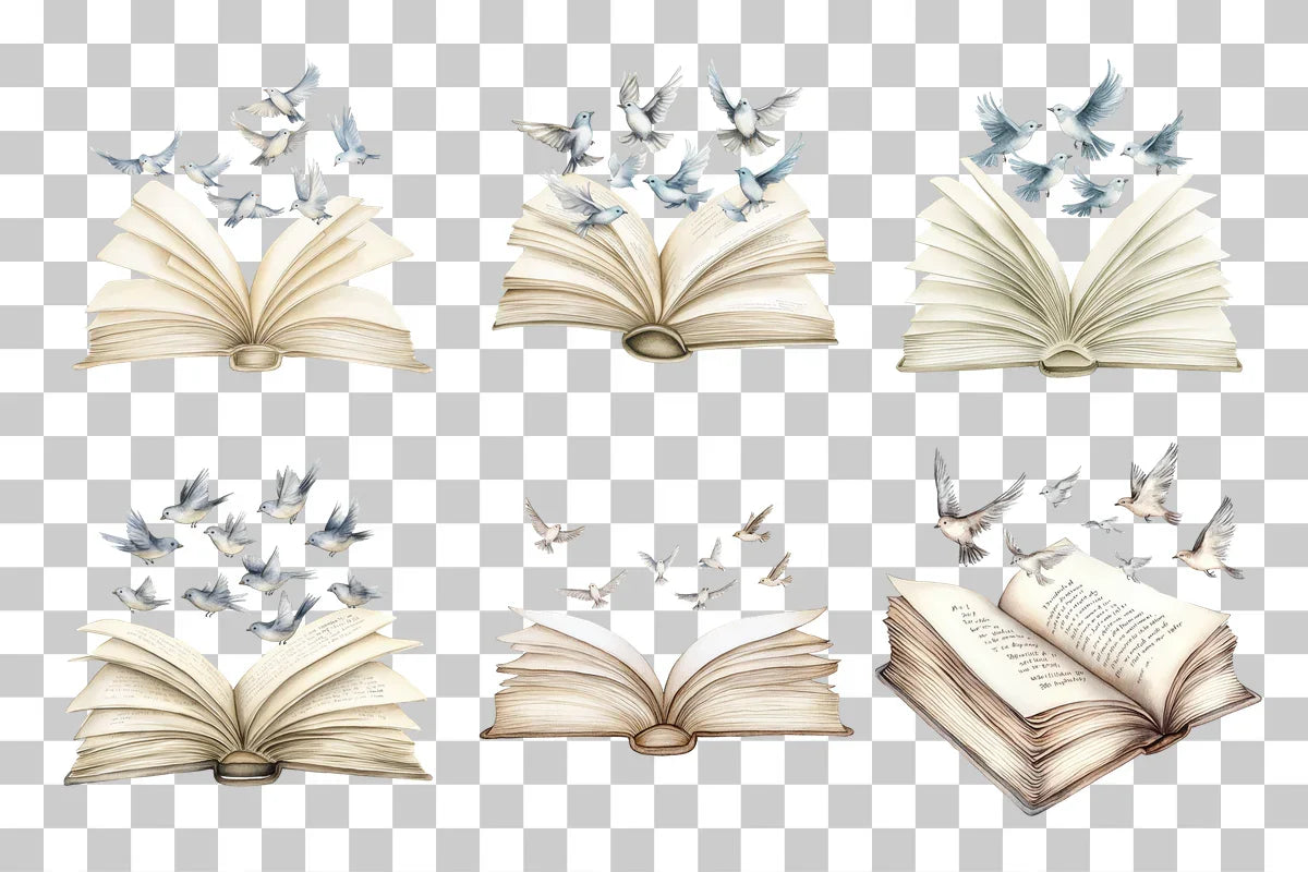 Open Book with Flying Birds Clipart Bundle - CraftNest - Digital Crafting and Art